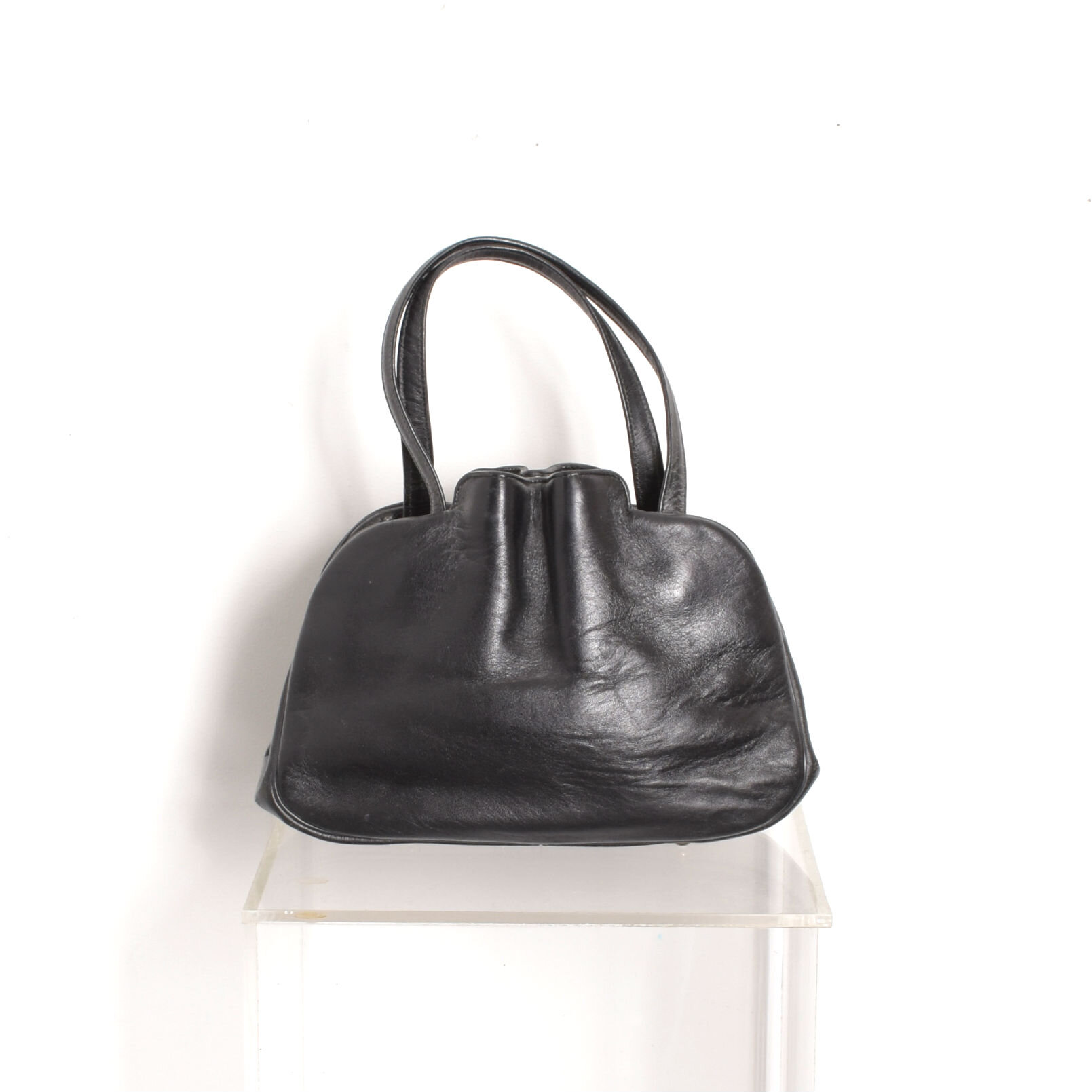 1950s Black Leather Cinch Bag