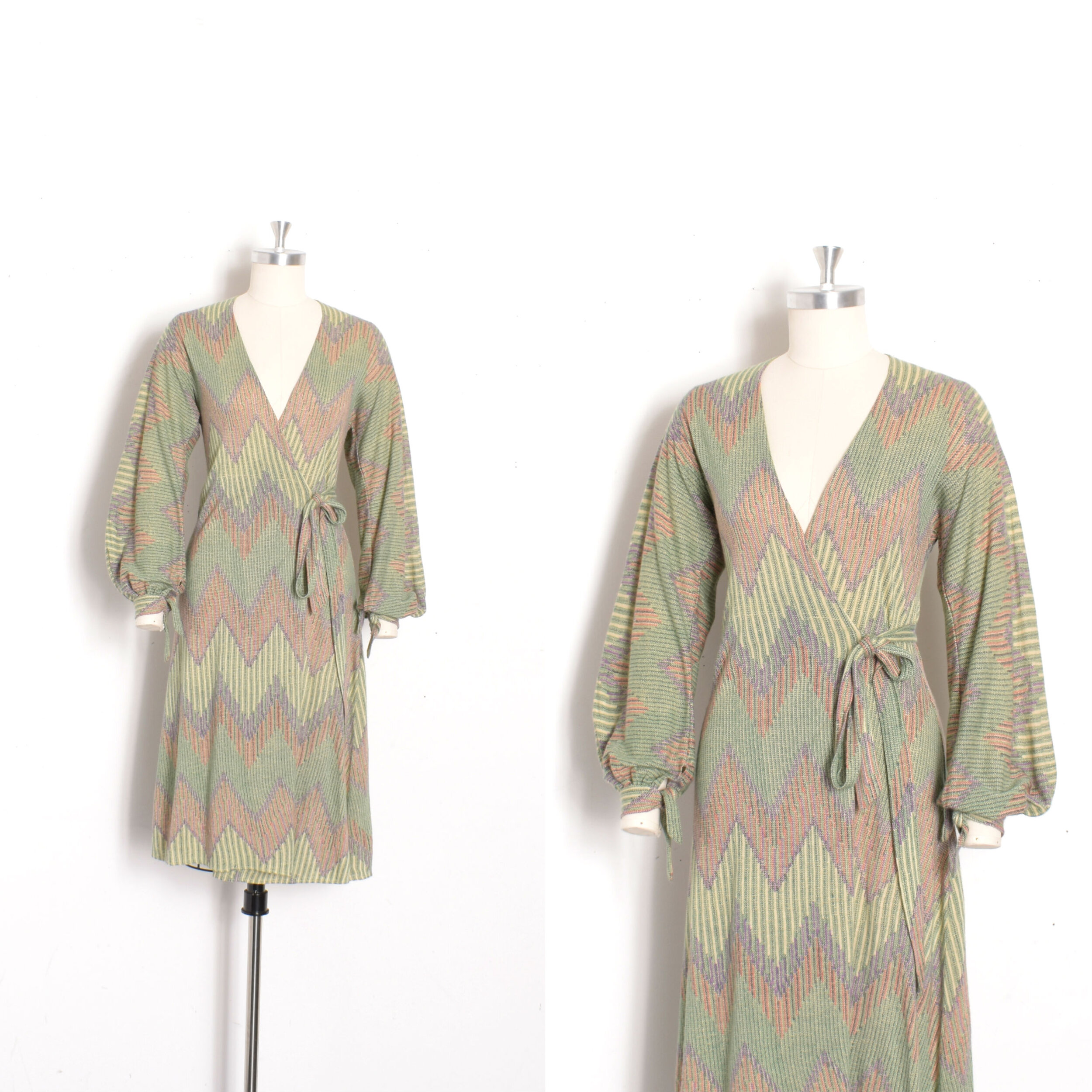 1970s Zigzag Knit Wrap Dress-small