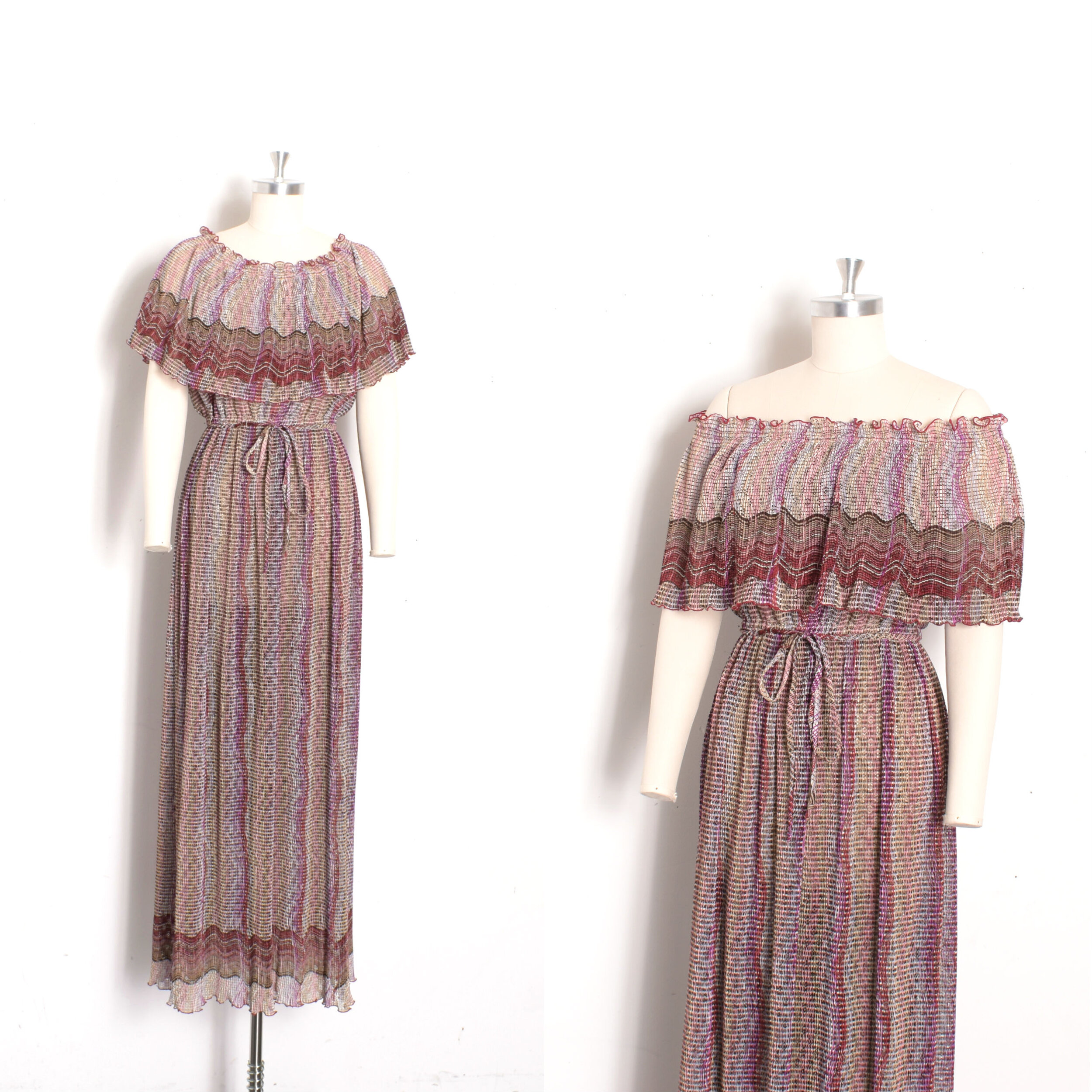 1970s Optical Illusion Off Shoulder Maxi Dress-medium