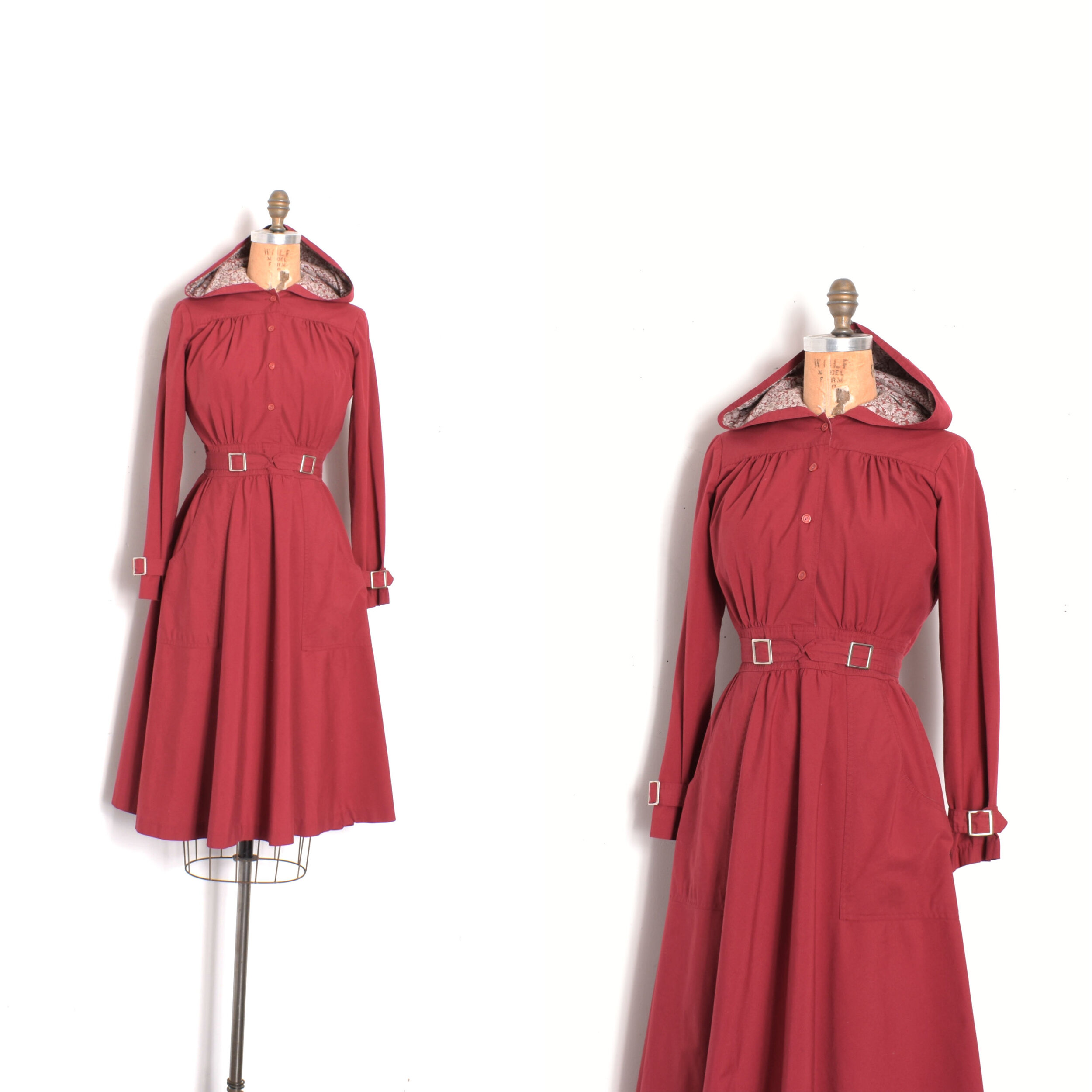 1970s Ned Gould Burgundy Trench Dress-small