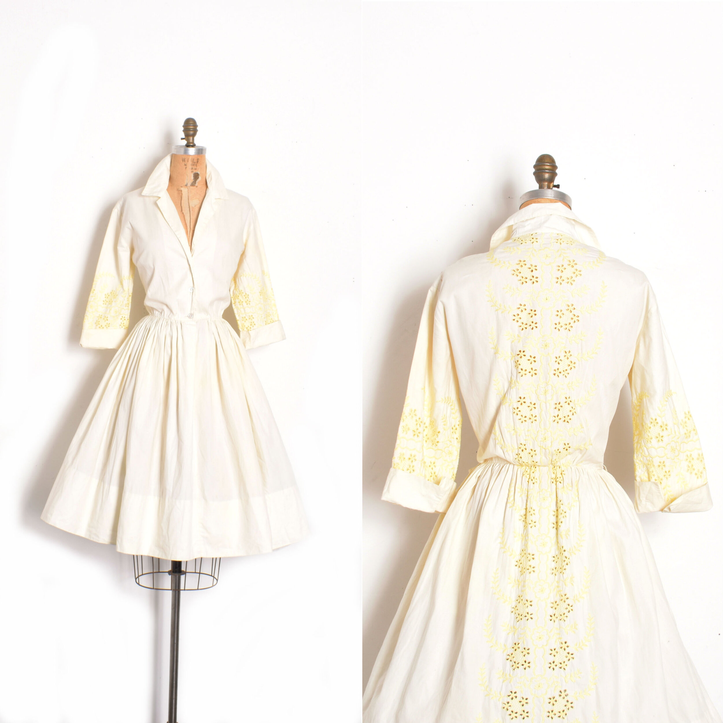 1950s Eyelet Cotton Shirtdress-large