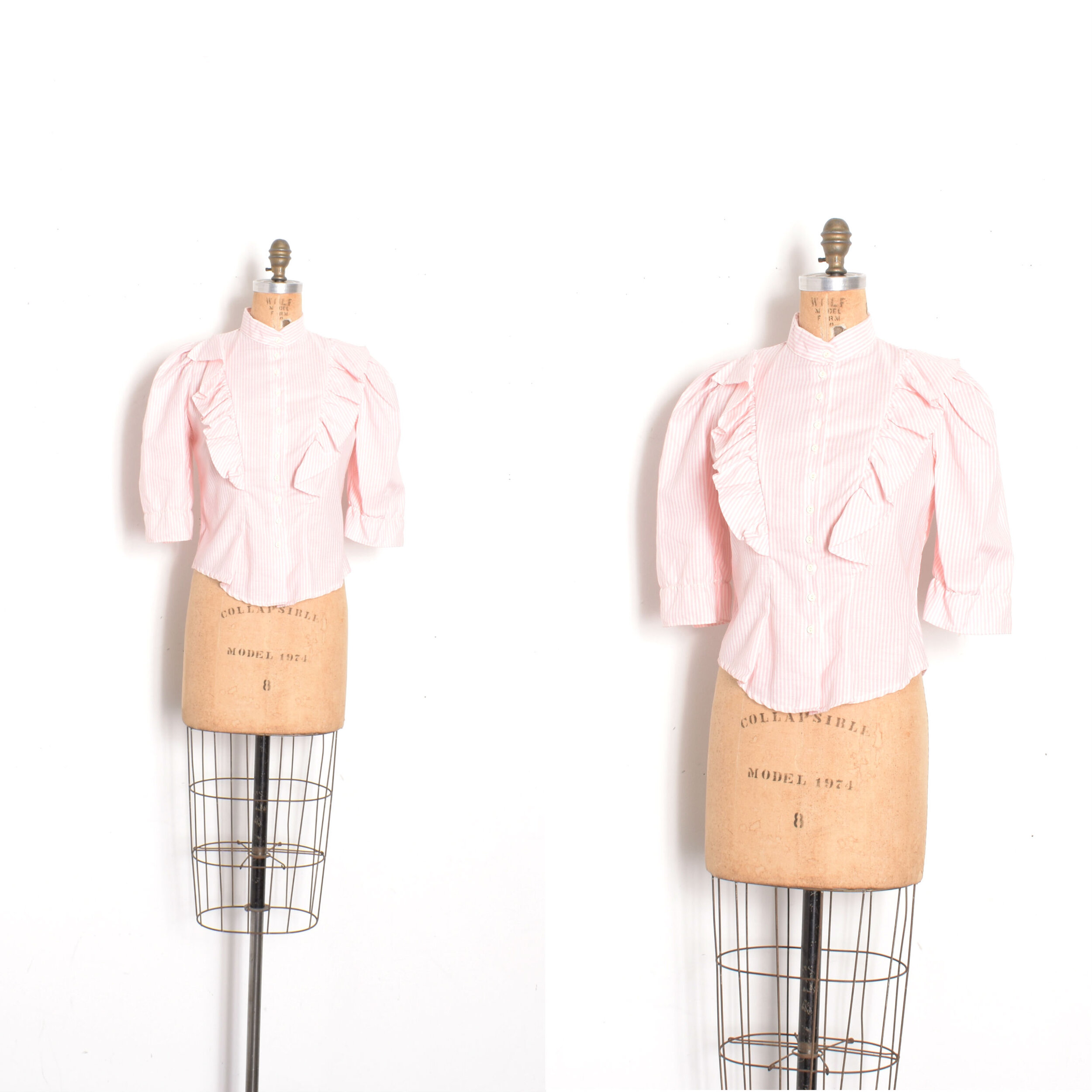 1980s You Babes Pink Stripe Puff Sleeve Blouse-small
