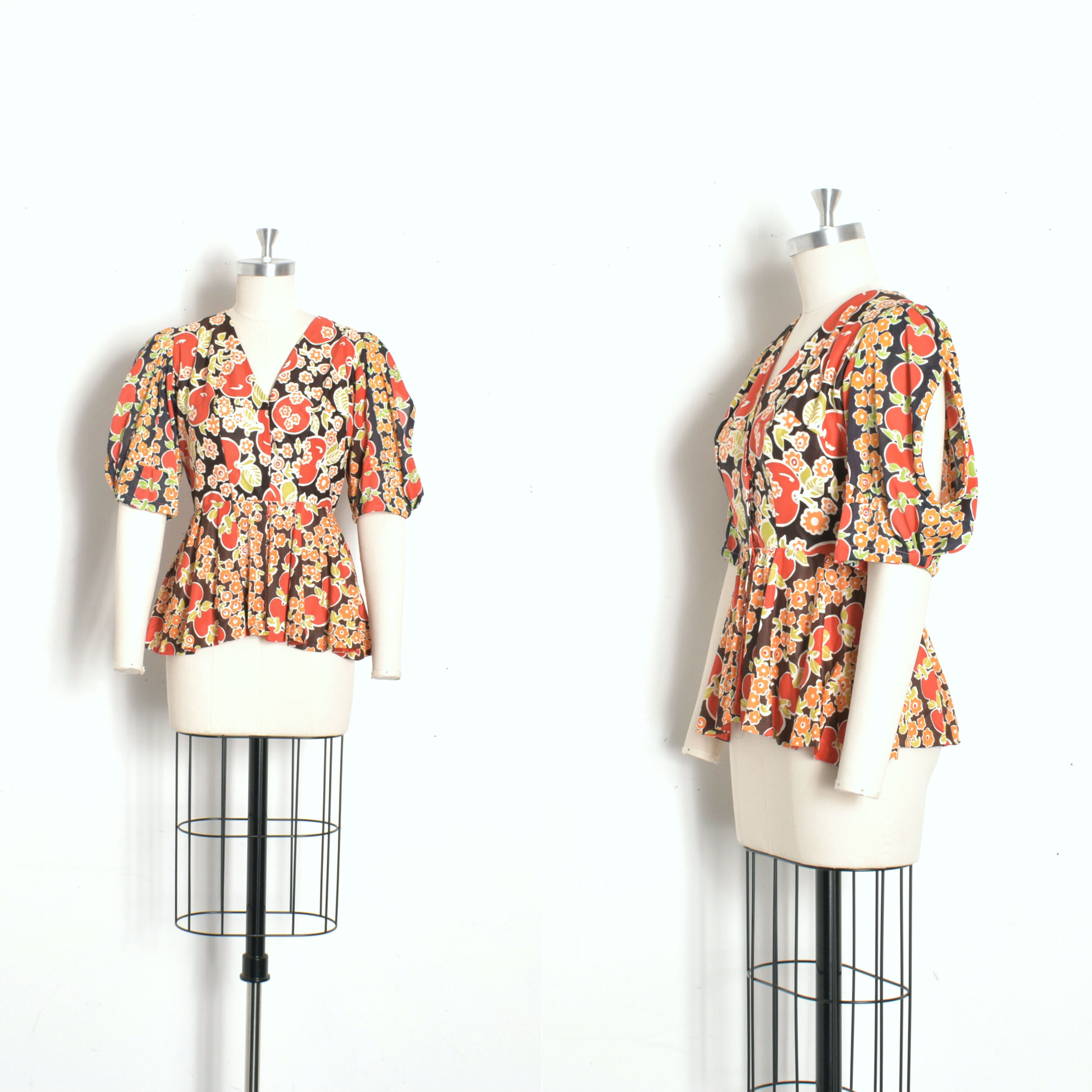 1970s Cherry Print Blouse-small