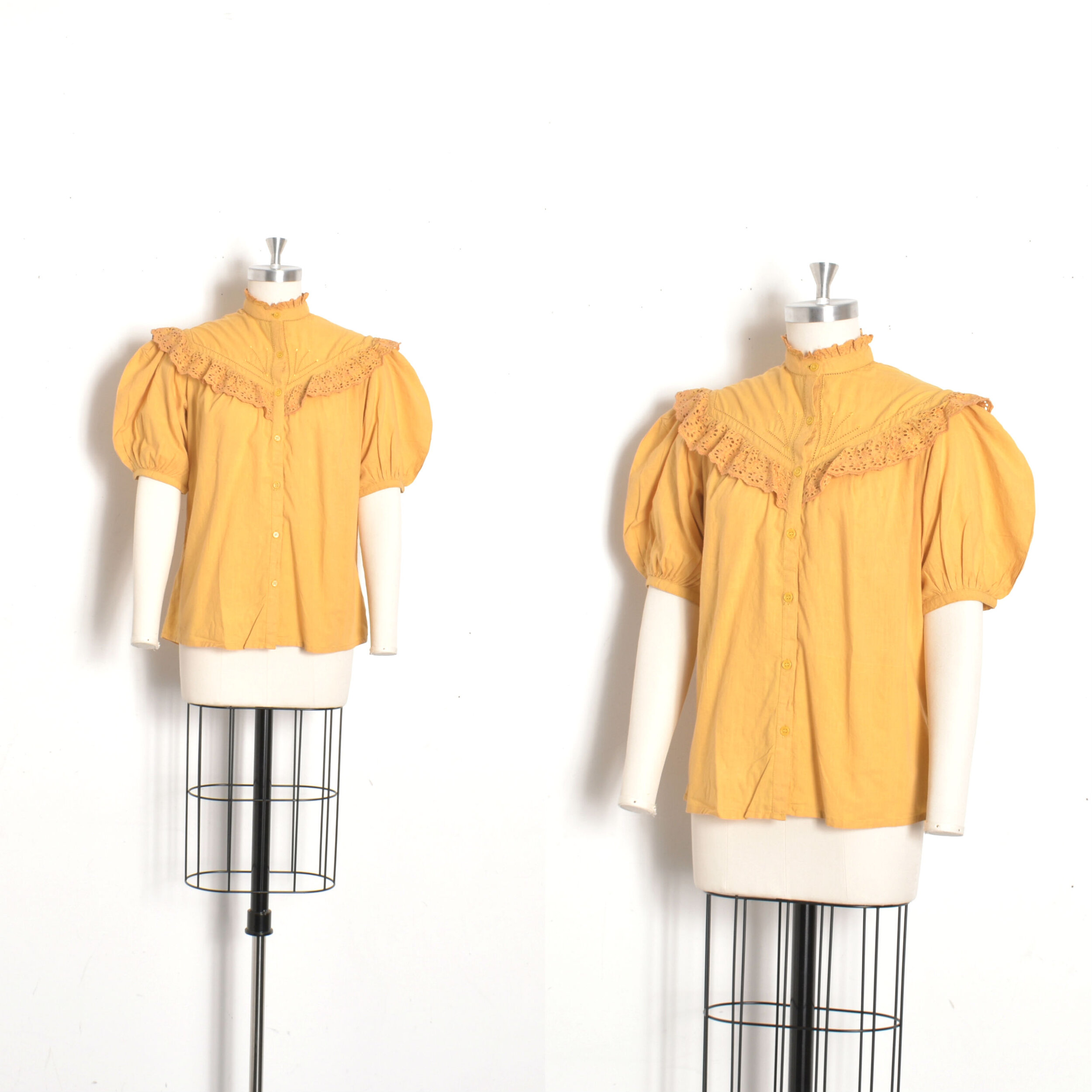 1980s Goldenrod Puff Sleeve Blouse-medium