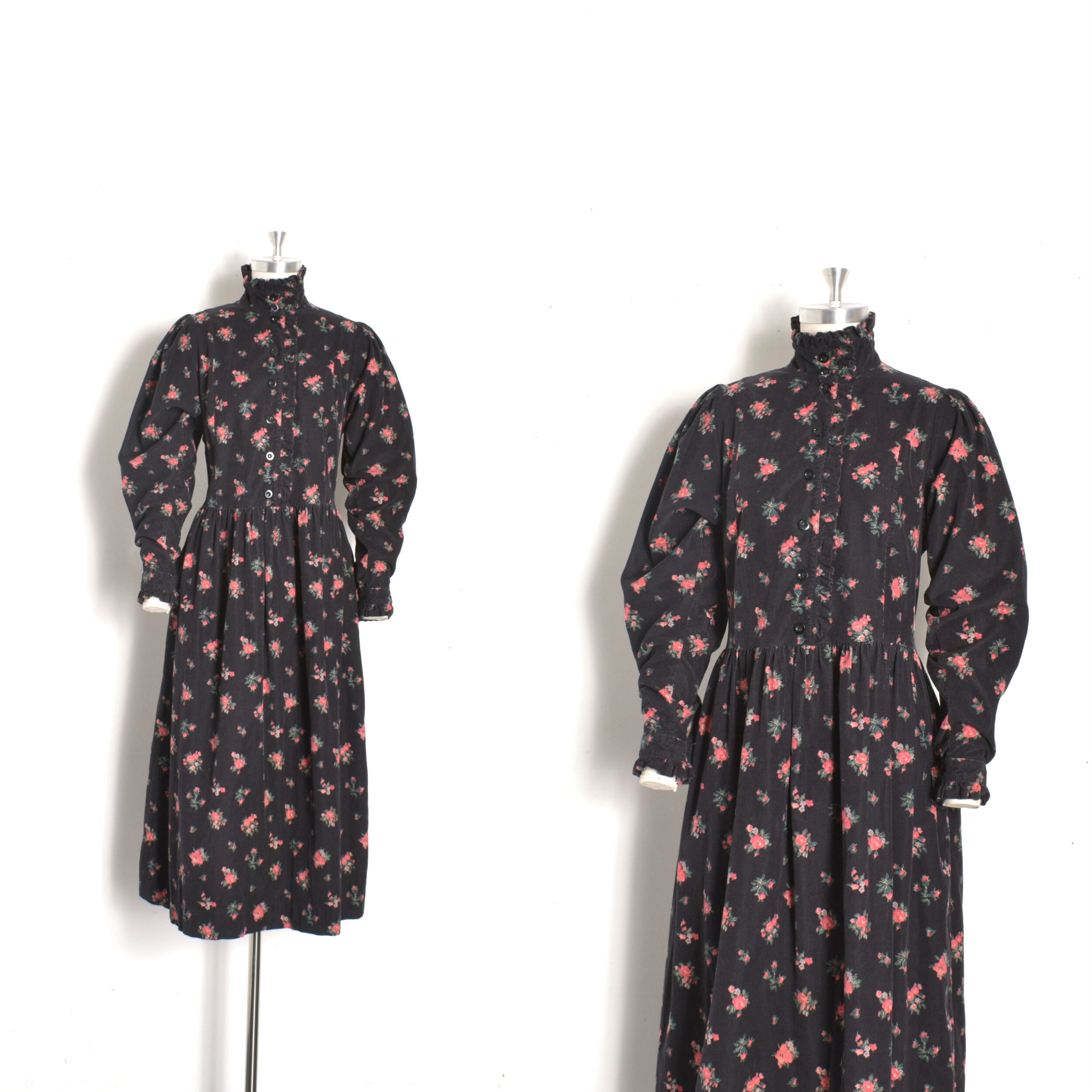 1980s Laura Ashley Floral Corduroy Dress-S/M/L