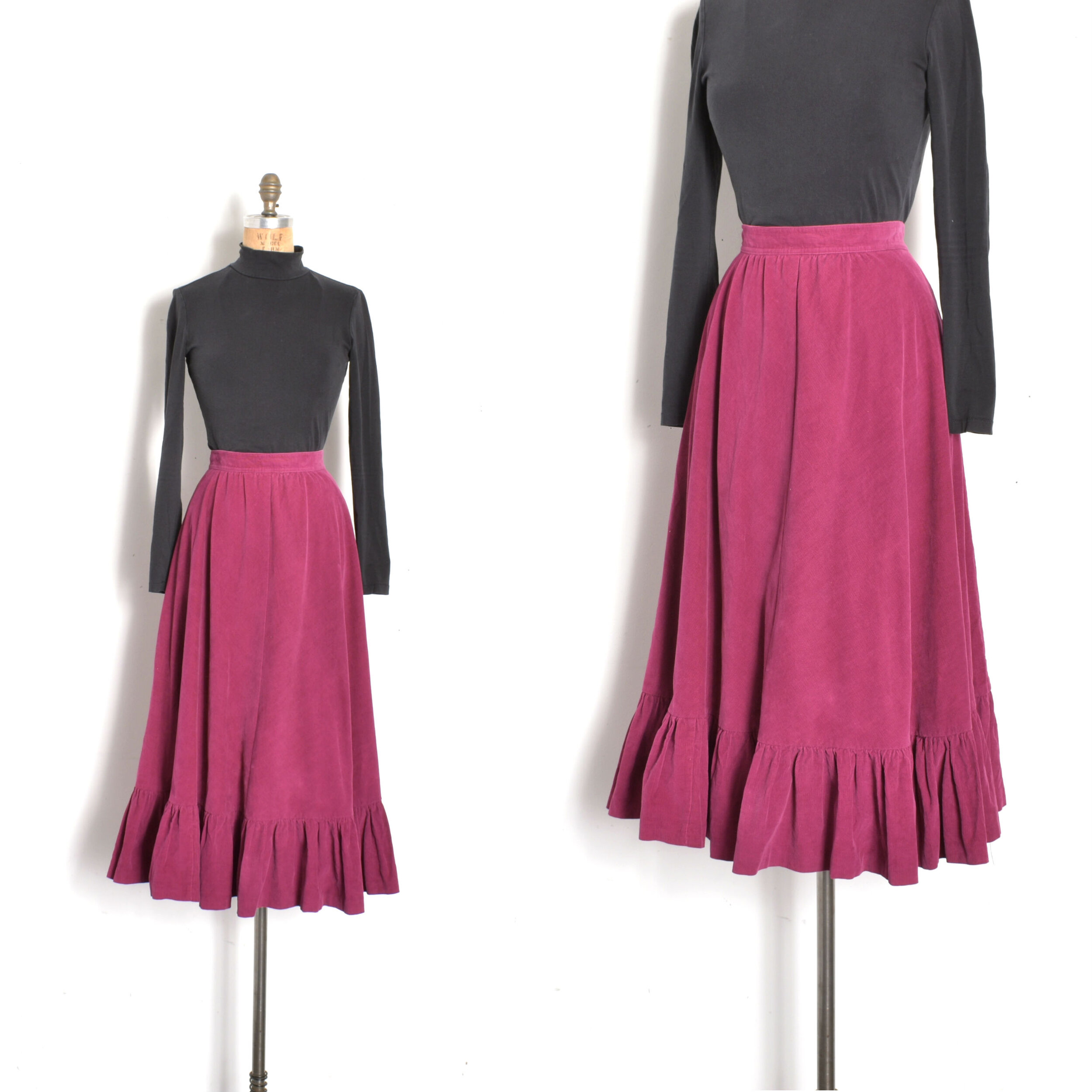 1980s Magenta Corduroy Skirt-small