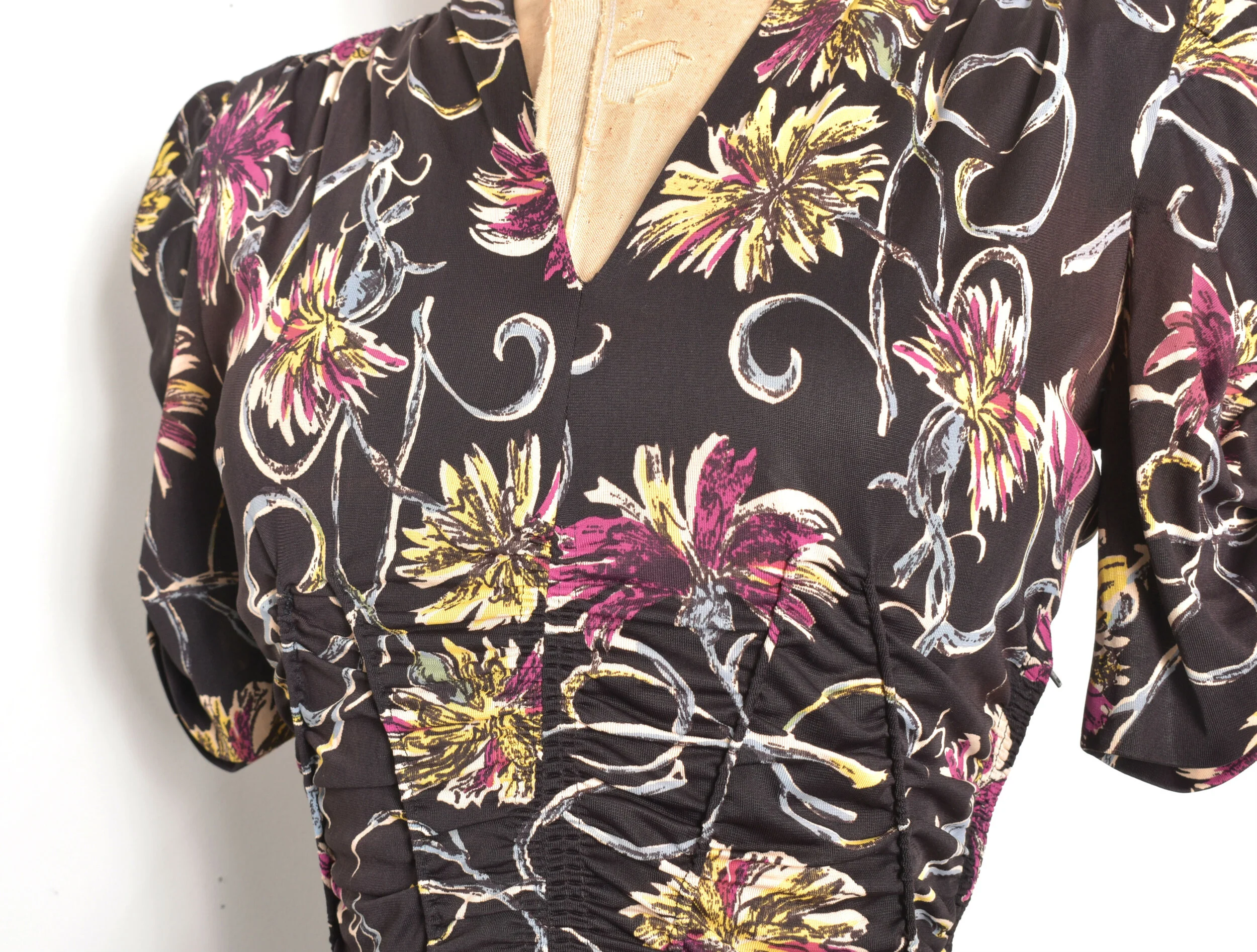 On layaway...1940s Floral Rayon Jersey Dress-small  La Poubelle Vintage