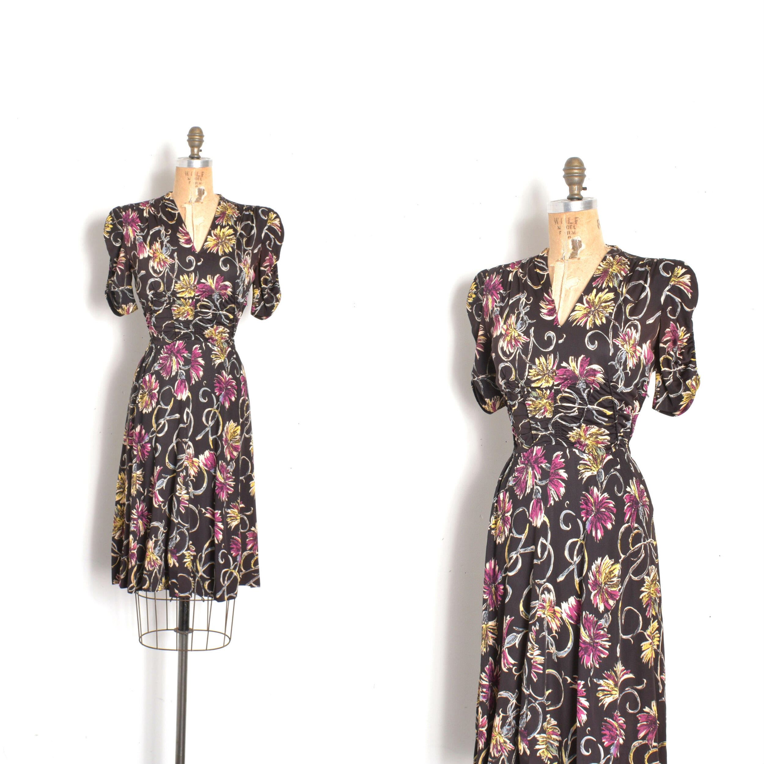 On layaway...1940s Floral Rayon Jersey Dress-small
