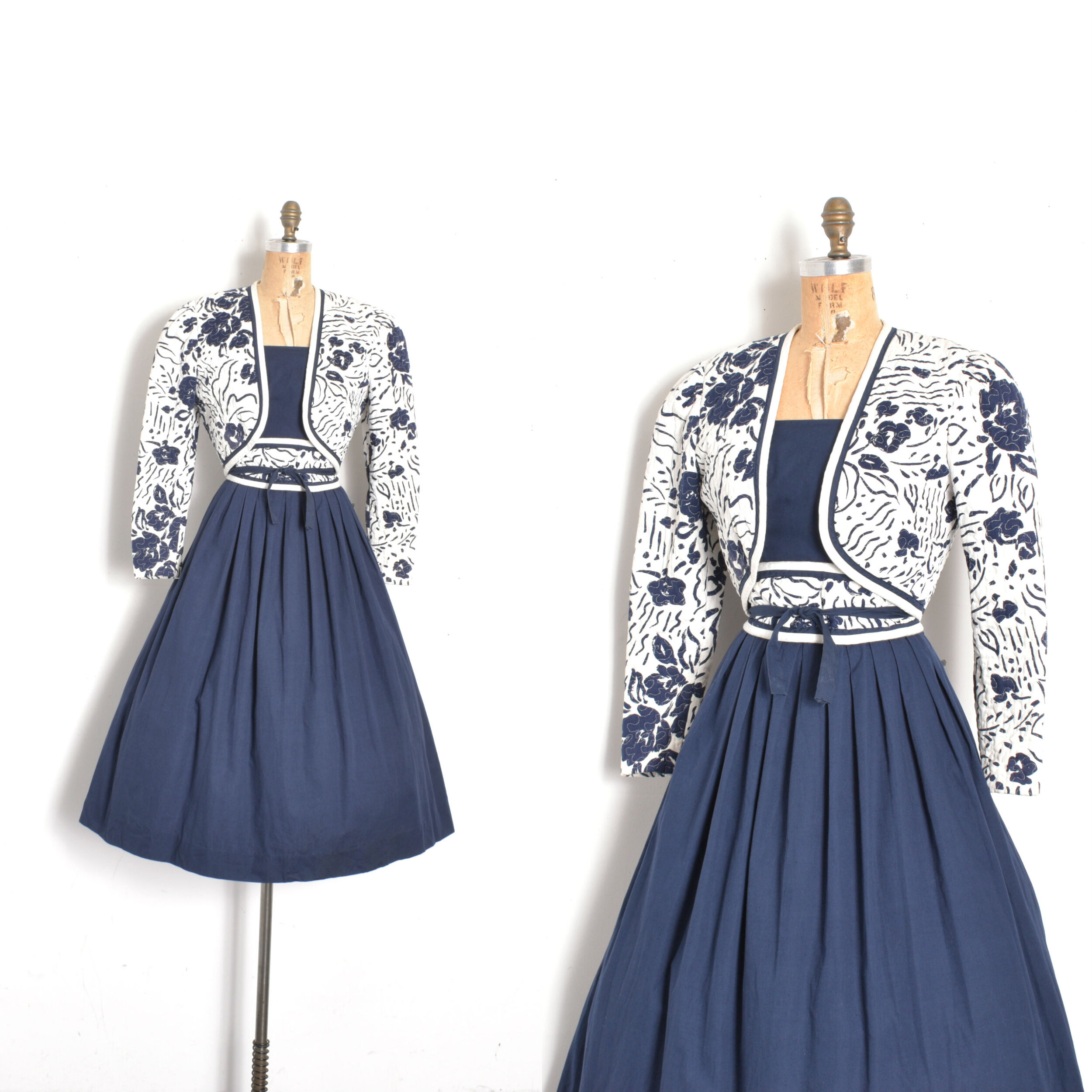 1980s Quilted Dress and Jacket Set-small