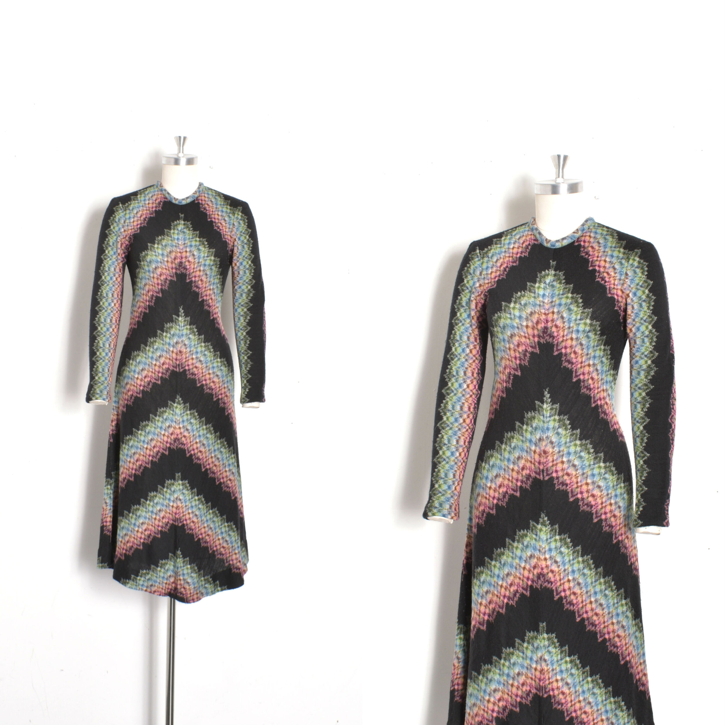1970s Rainbow Chevron Knit Dress-XS