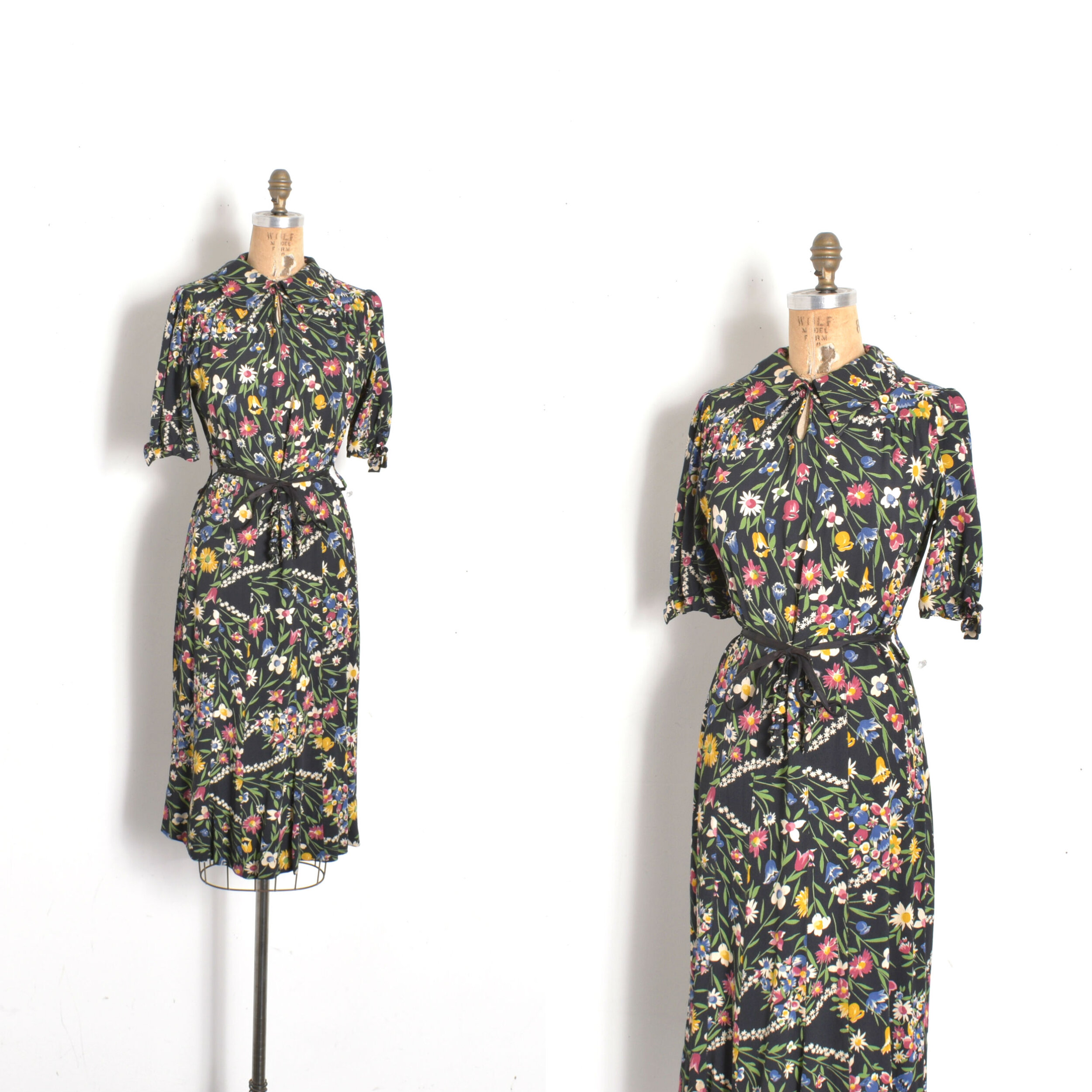 Sold on layaway...1930s Floral Rayon Dress-small
