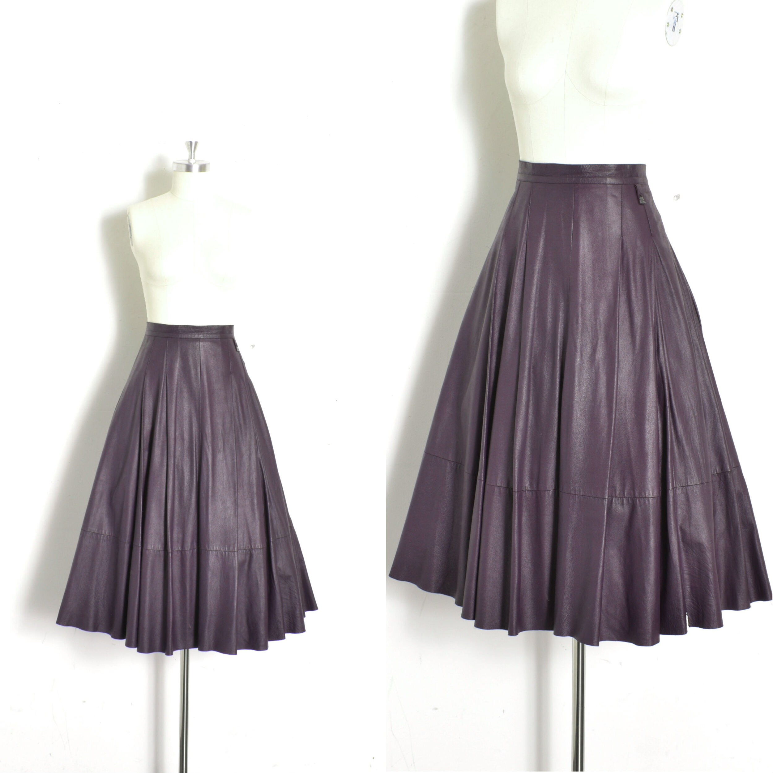 1980s Eggplant Leather Full Skirt-medium