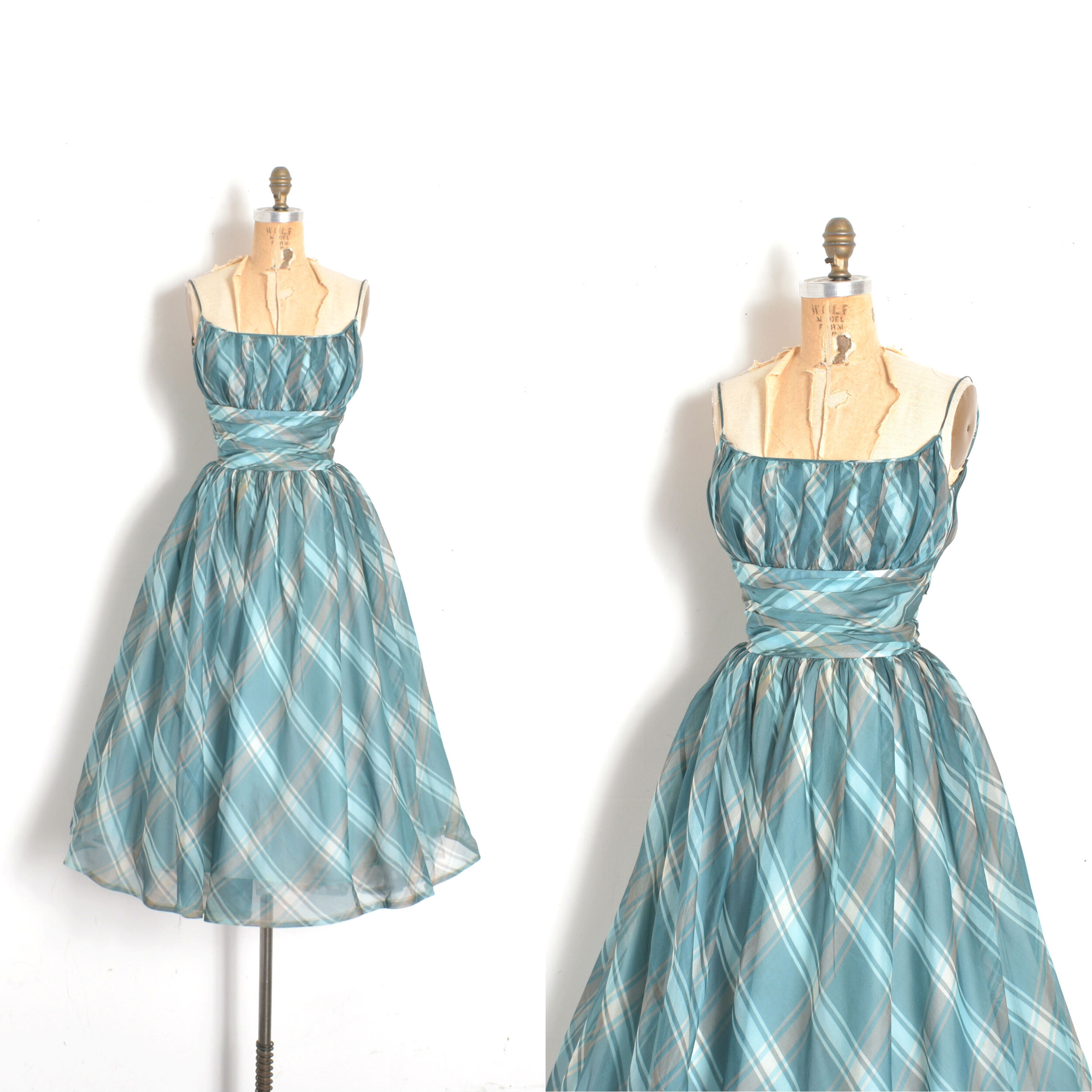 1950s Plaid Organza Party Dress-XS