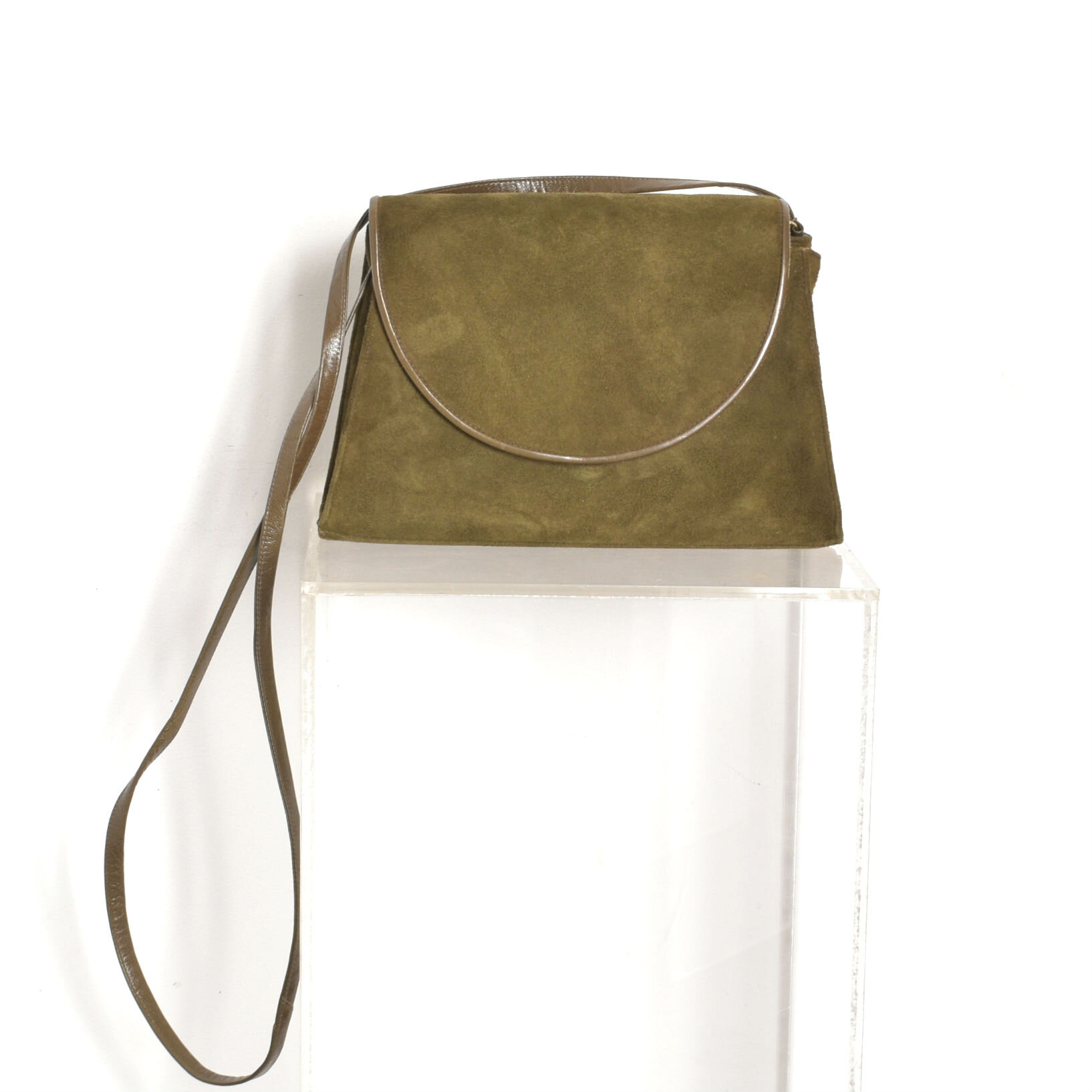 1980s Olive Suede Crossbody Bag