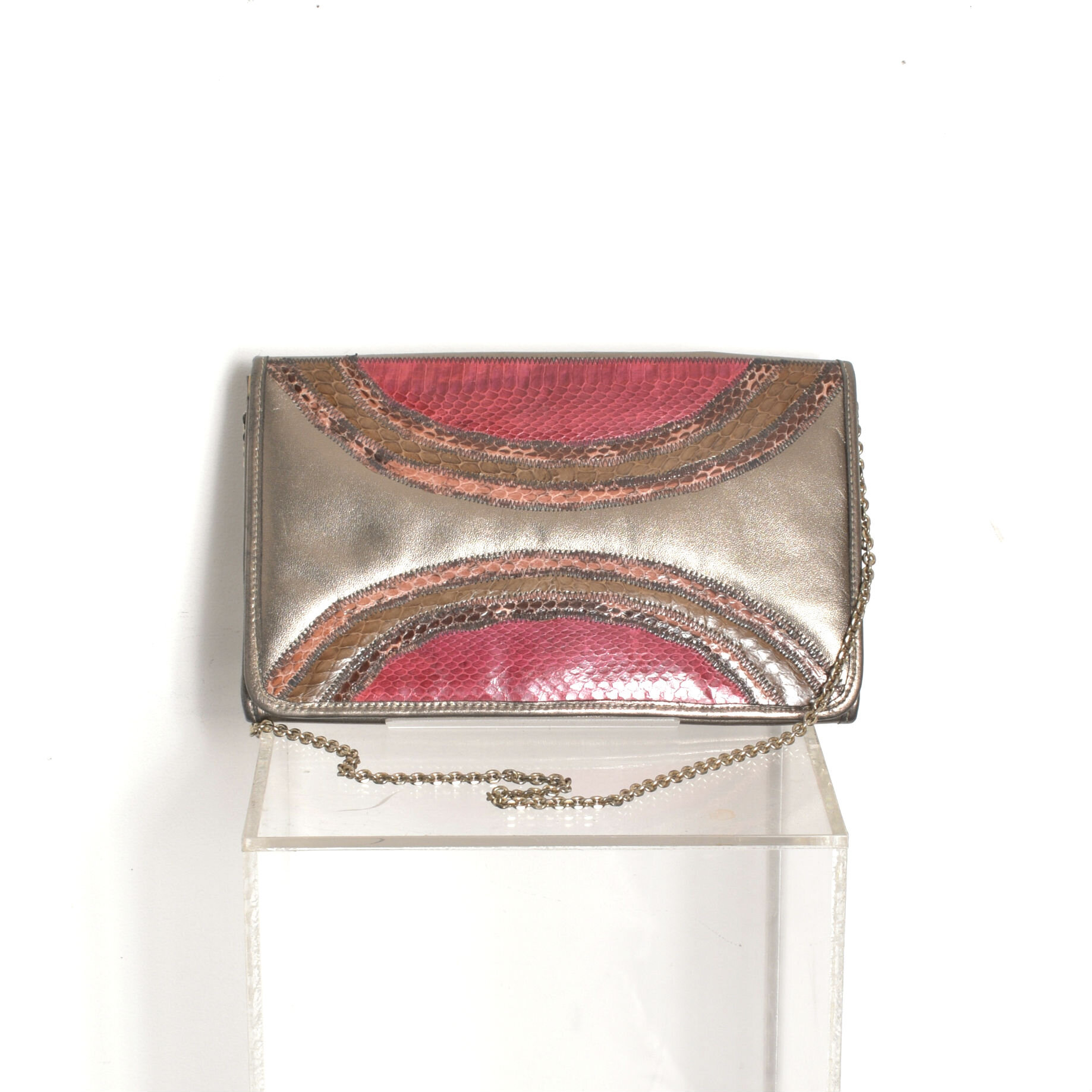 1980s Snakeskin and Leather Chain Strap Bag