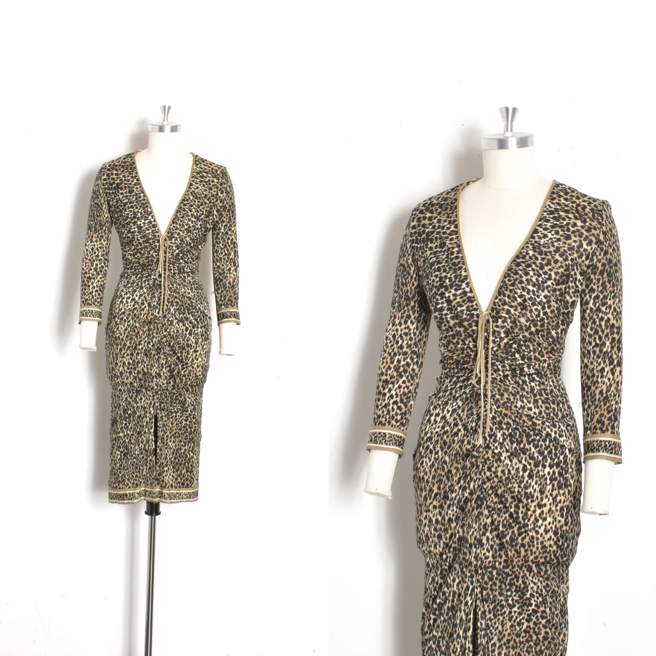 '90s Leonard Paris Leopard Print Jersey Dress-S/M