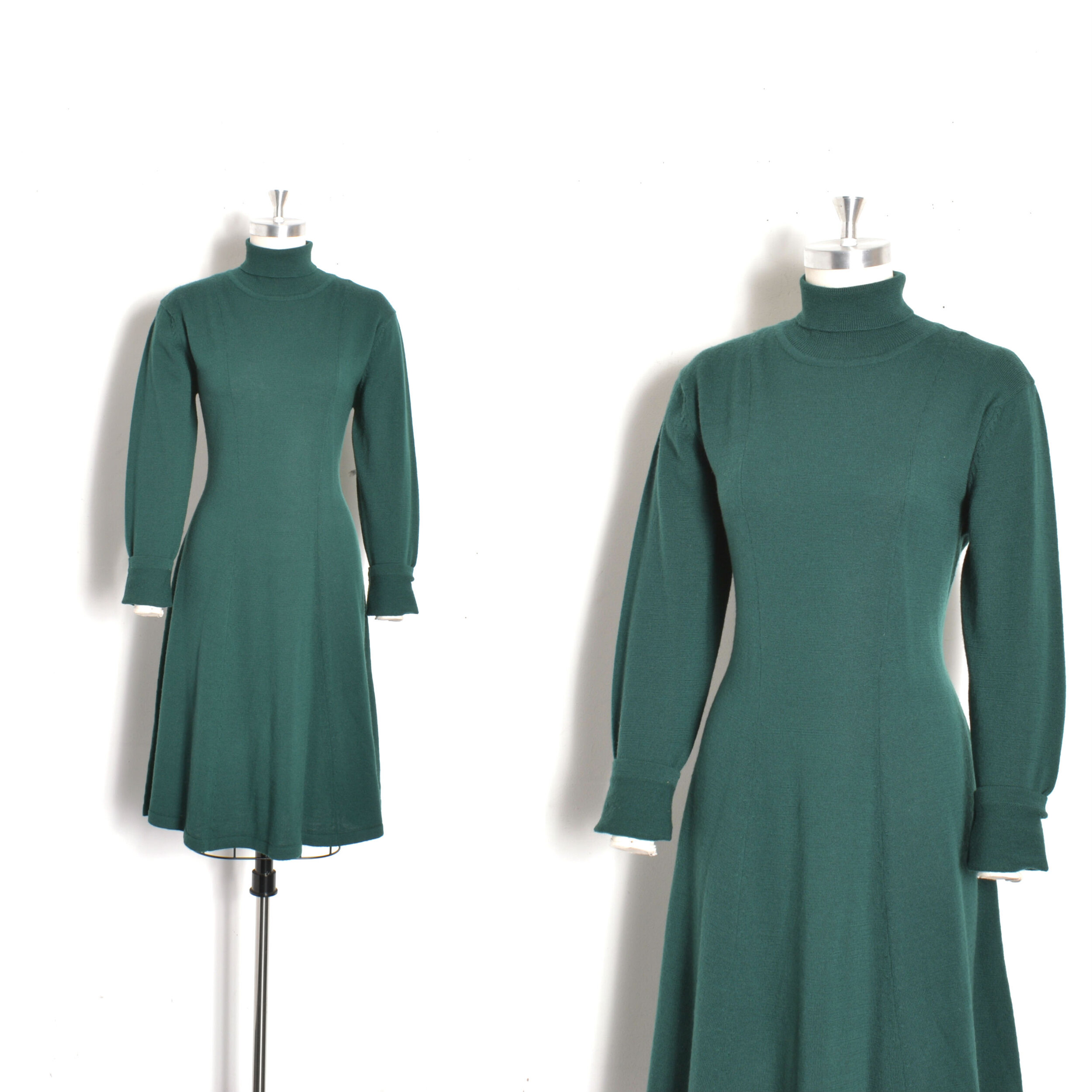 1980s Evergreen Turtleneck Knit Dress-M/L