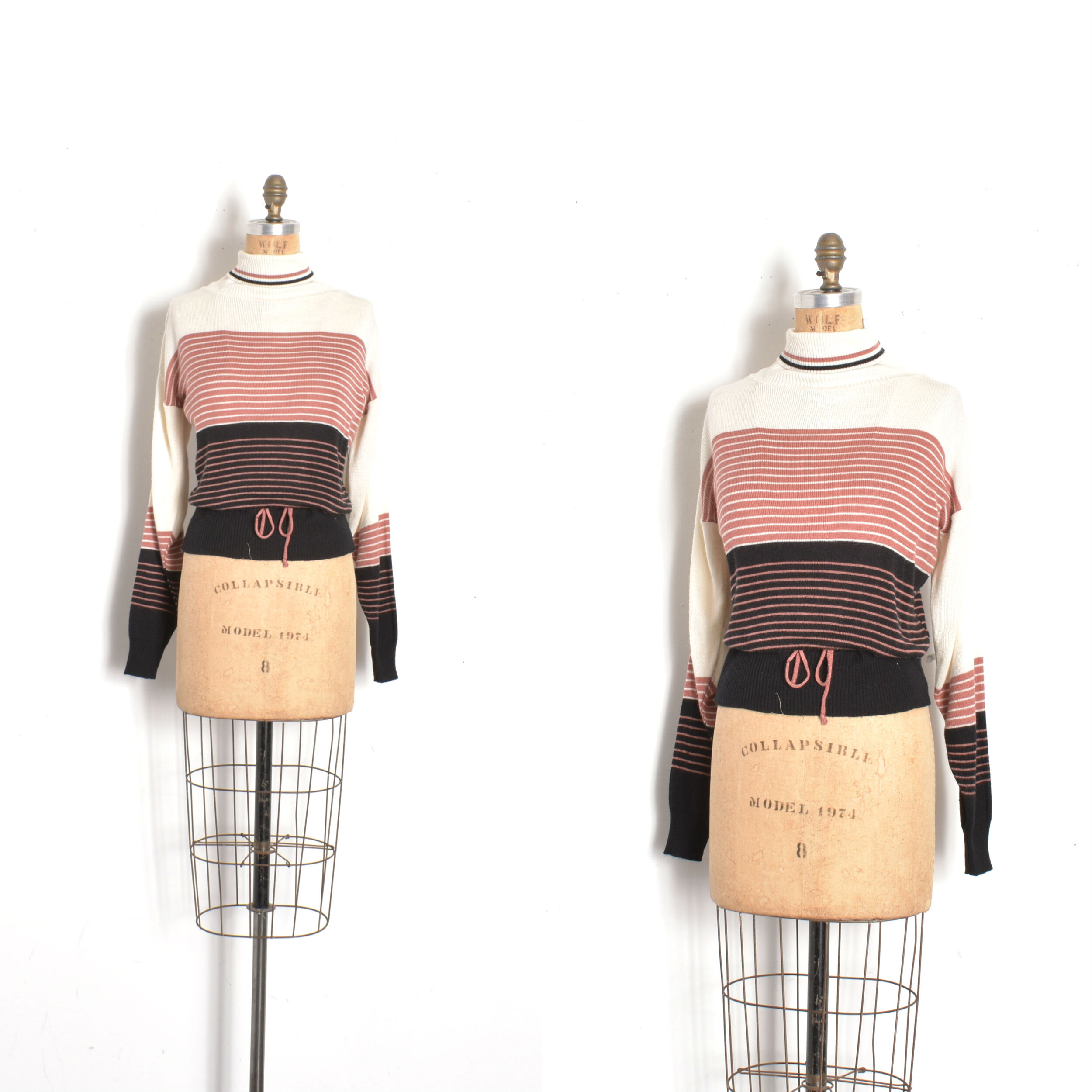 1970s Slouchy Striped Turtleneck-medium