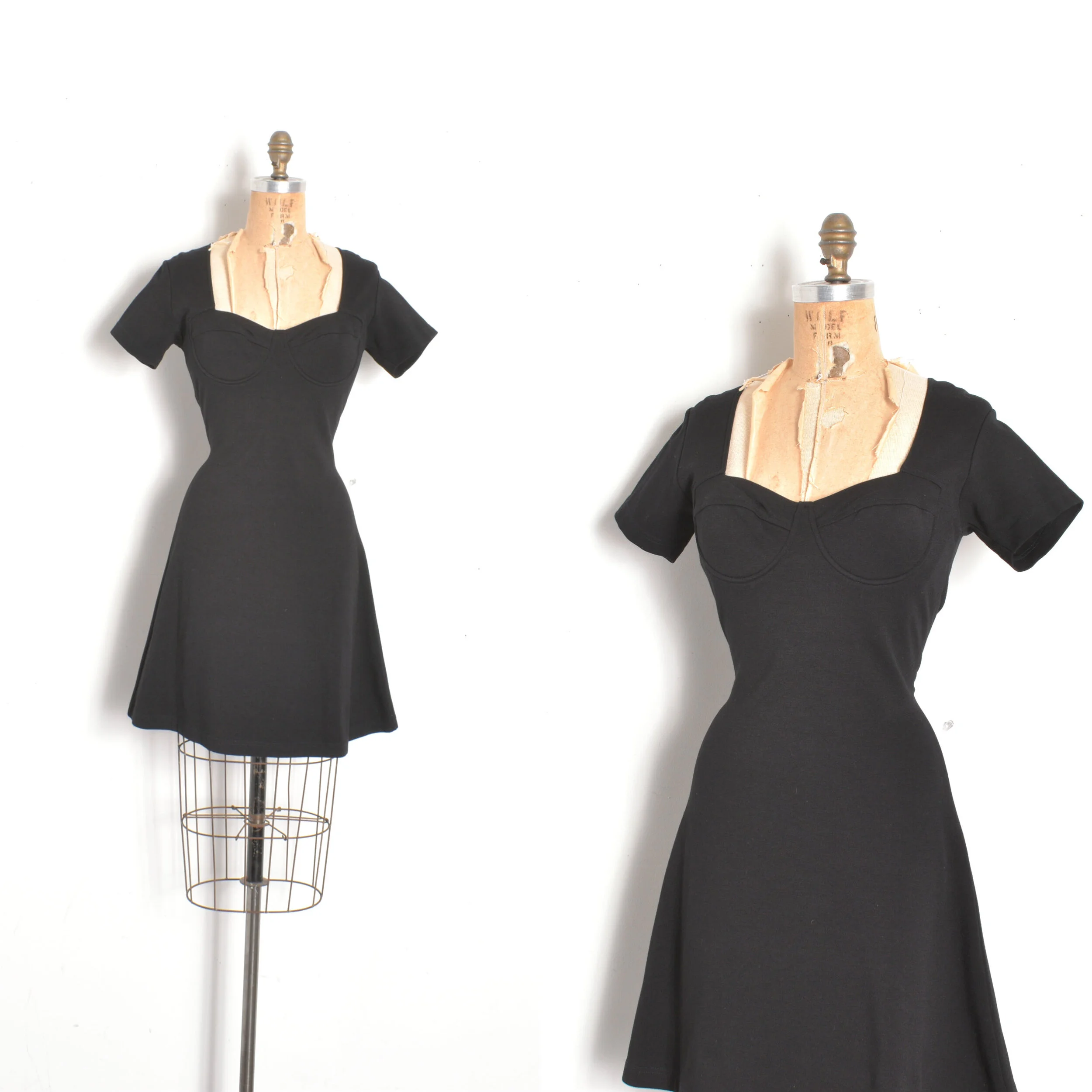 blue dress for baby girl Black Faux Leather Peplum 80s Dress – Eltoft Vintage main image 1