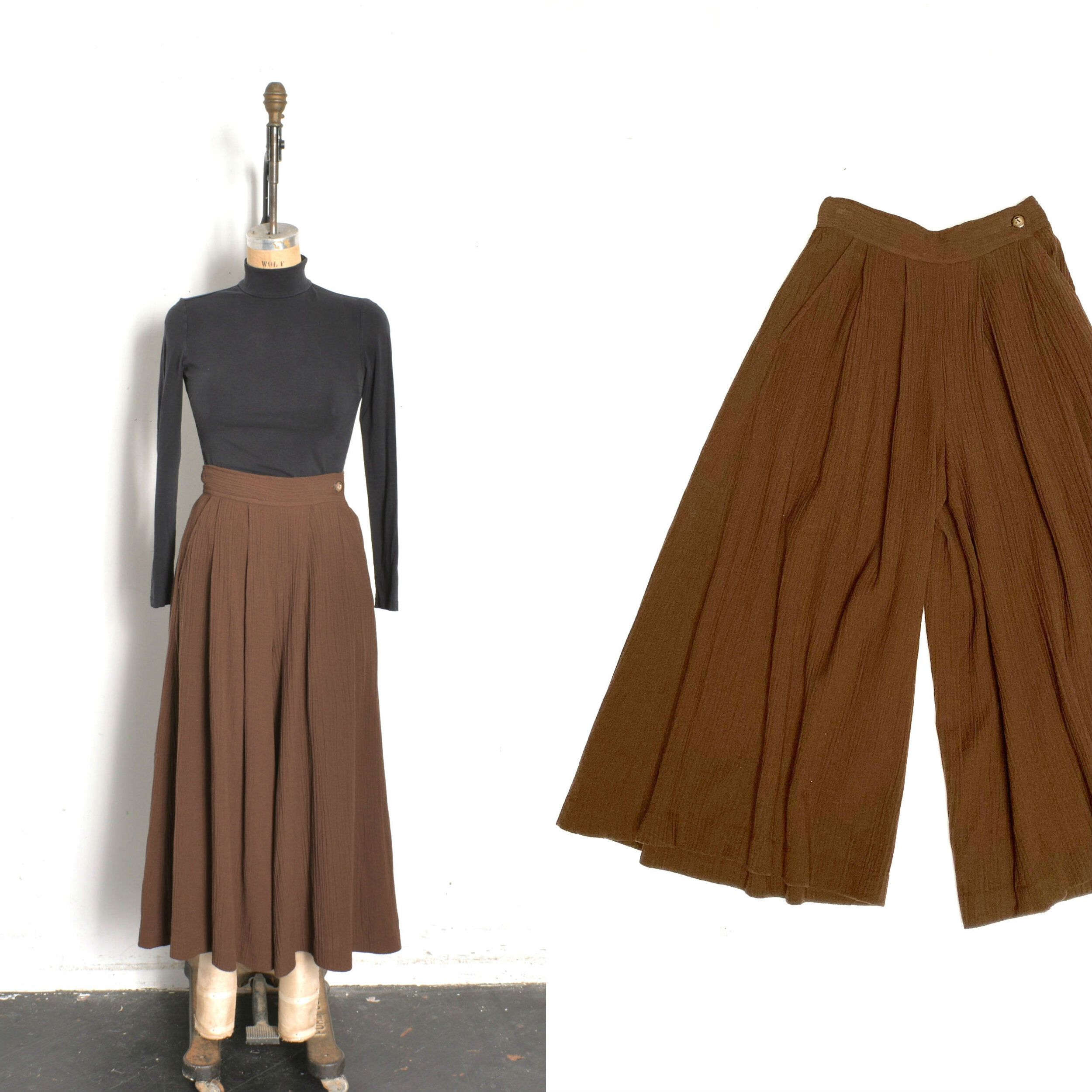 1980s Brown Wool Culottes-small