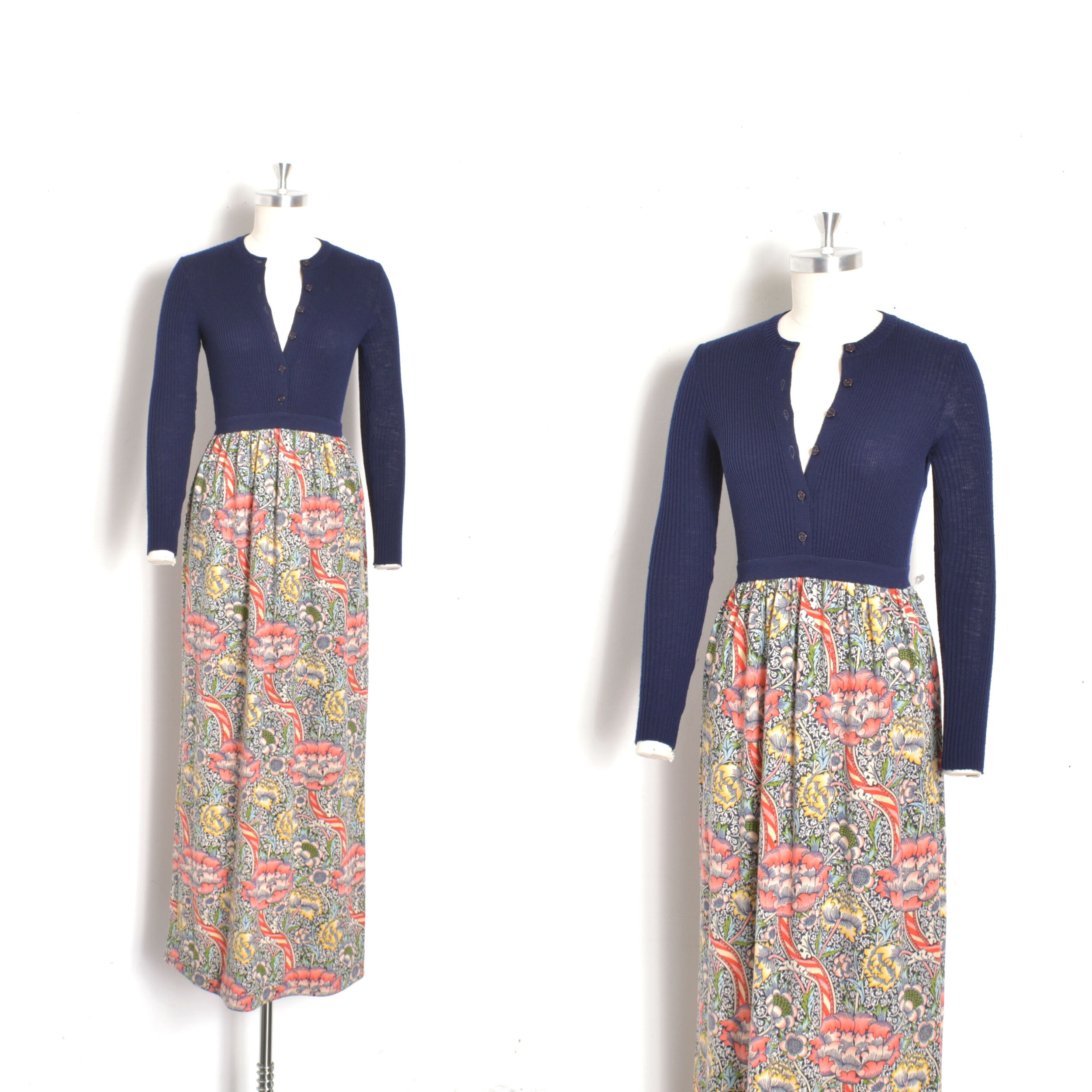 1970s Goldworm Floral Maxi Dress-XS/S