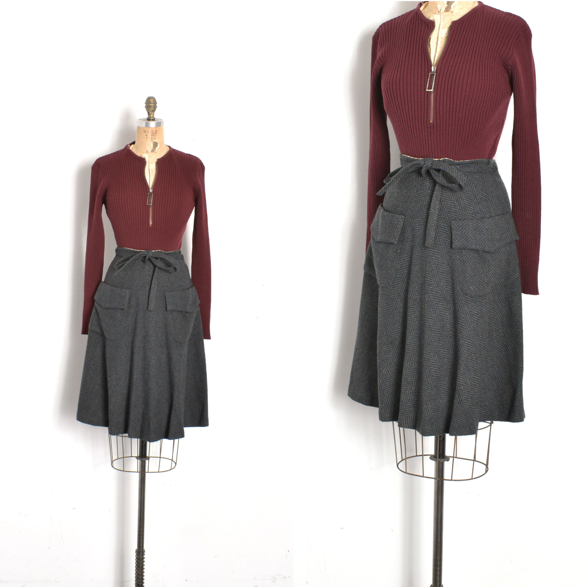 1970s Herringbone Wool Wrap Skirt-S/M