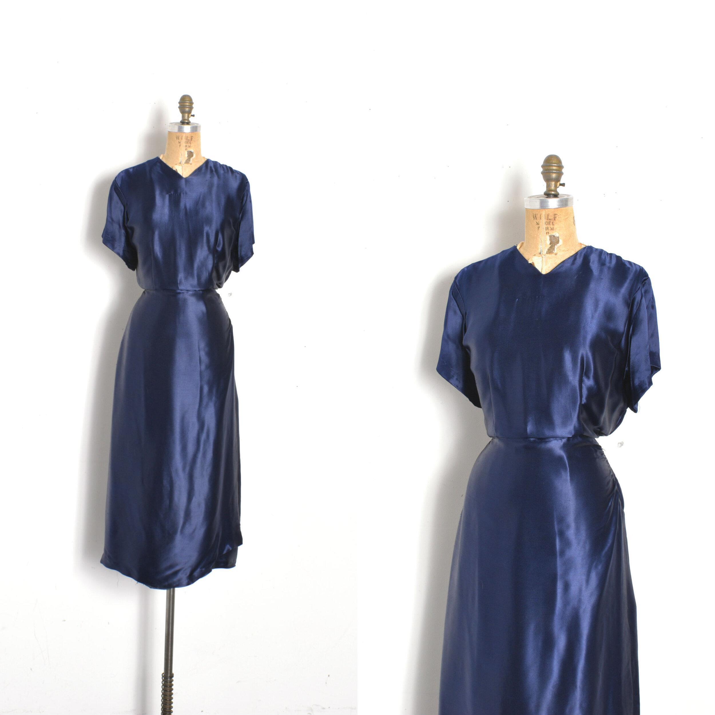 1940s Sapphire Liquid Satin Dress-large