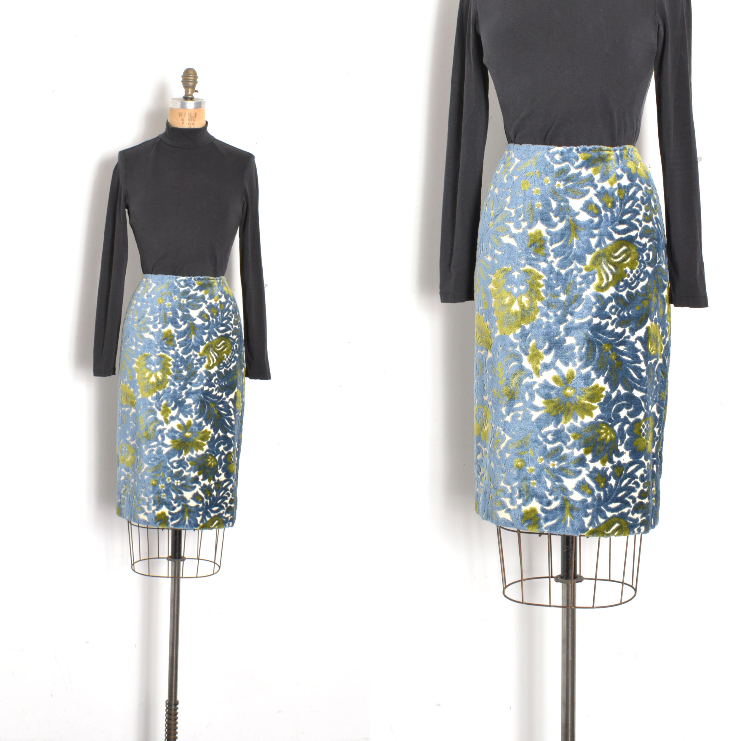1960s Floral Tapestry Pencil Skirt-medium