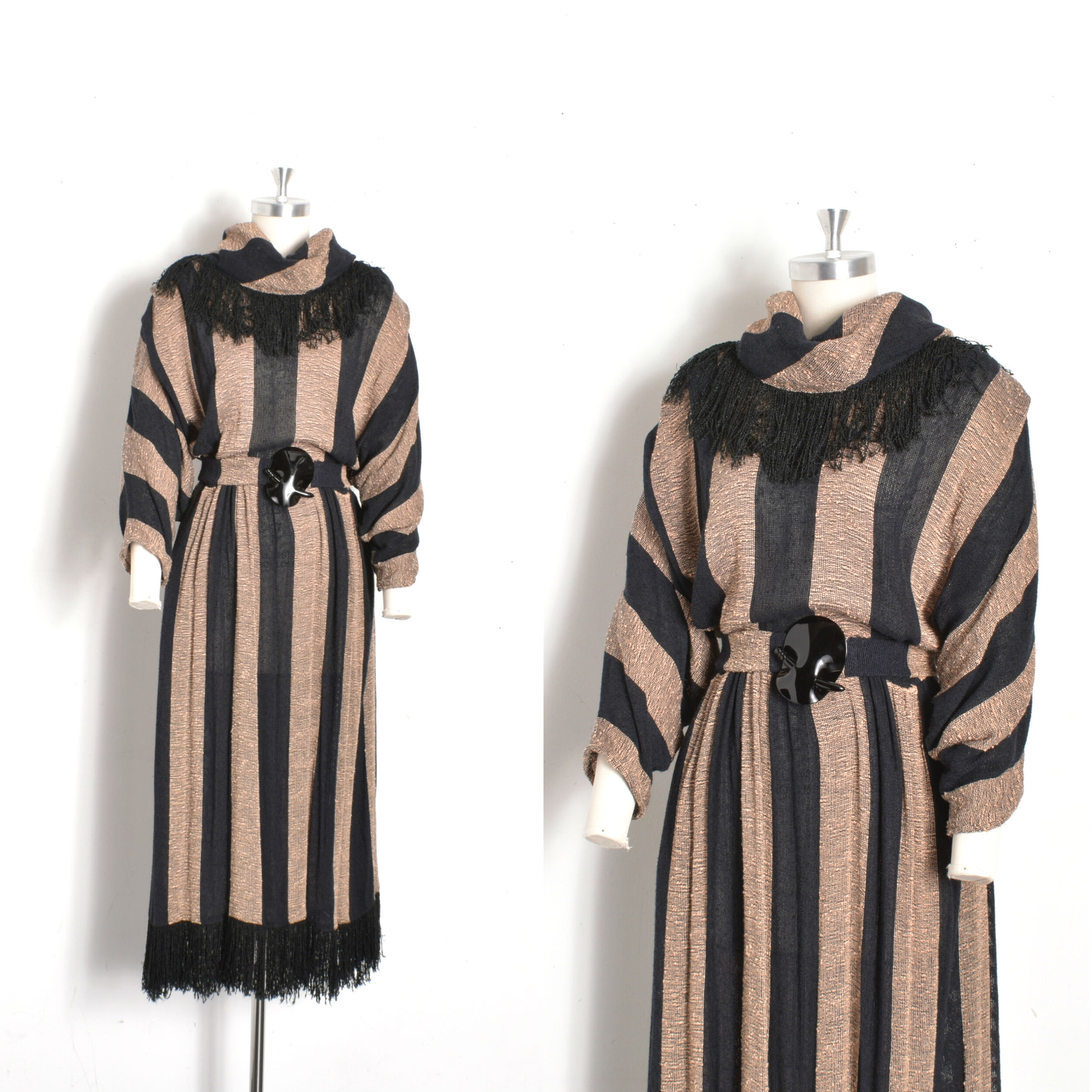 1980s Woven Stripe Fringe Dress-large