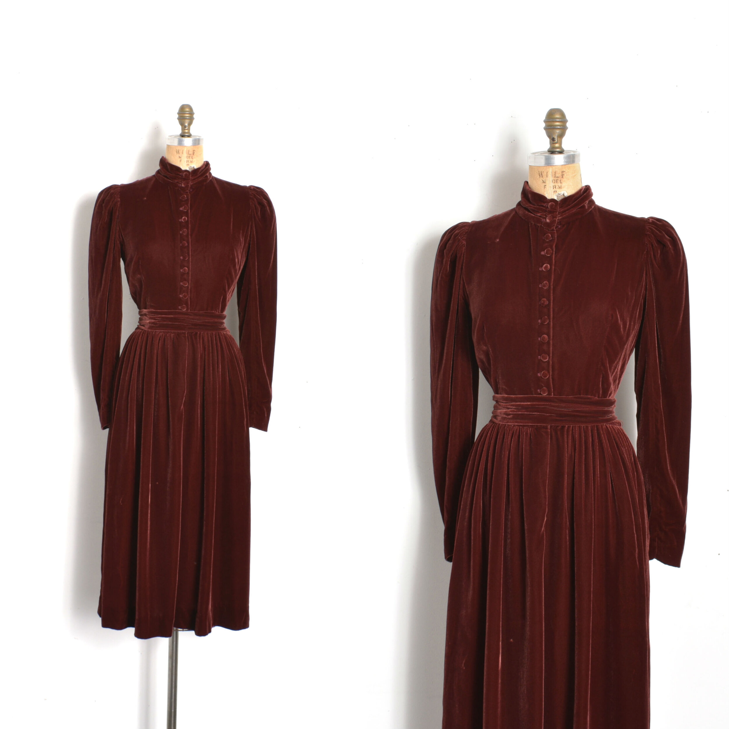 1980s Burgundy Velvet Dress-medium