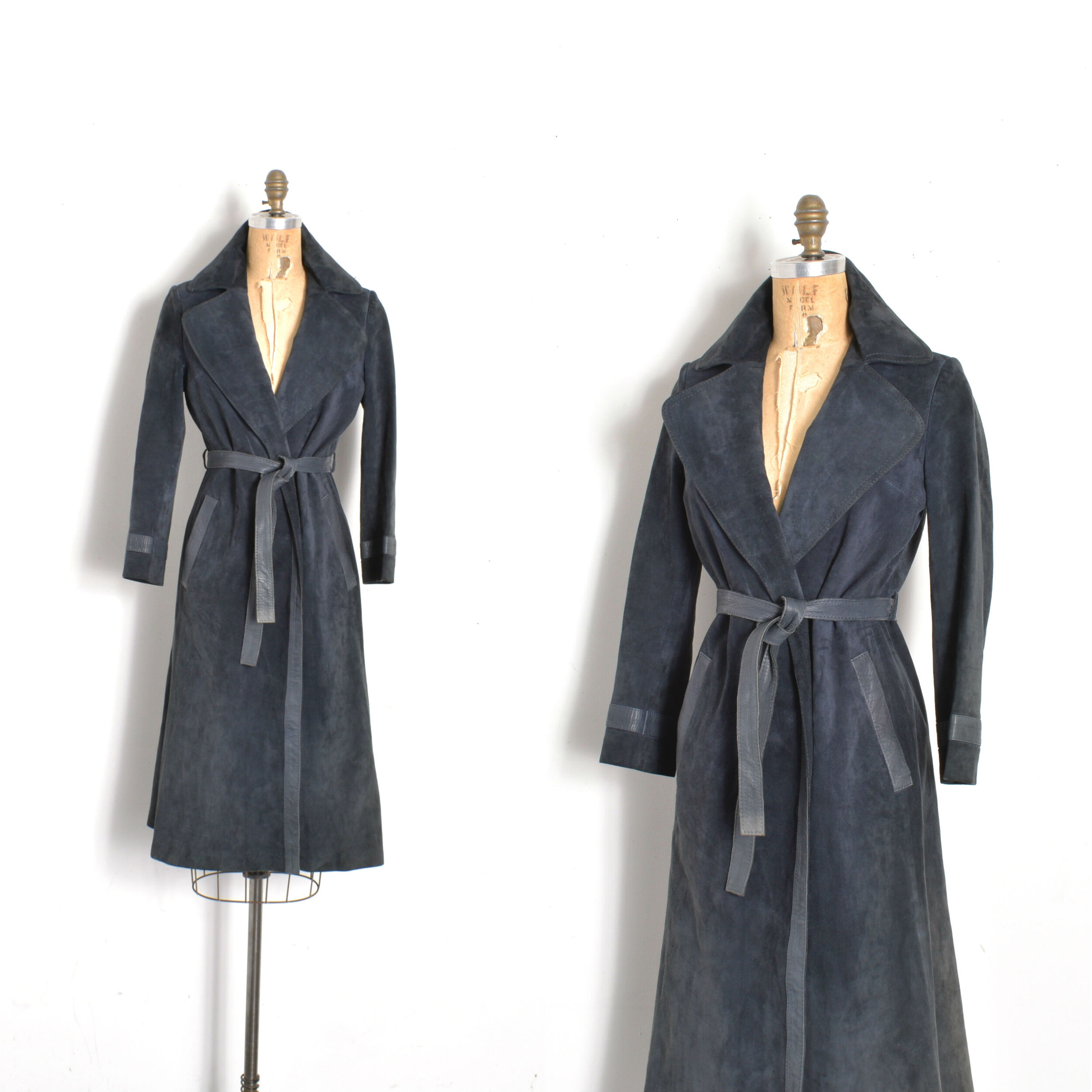 1970s Navy Suede Trench Coat-XS/S