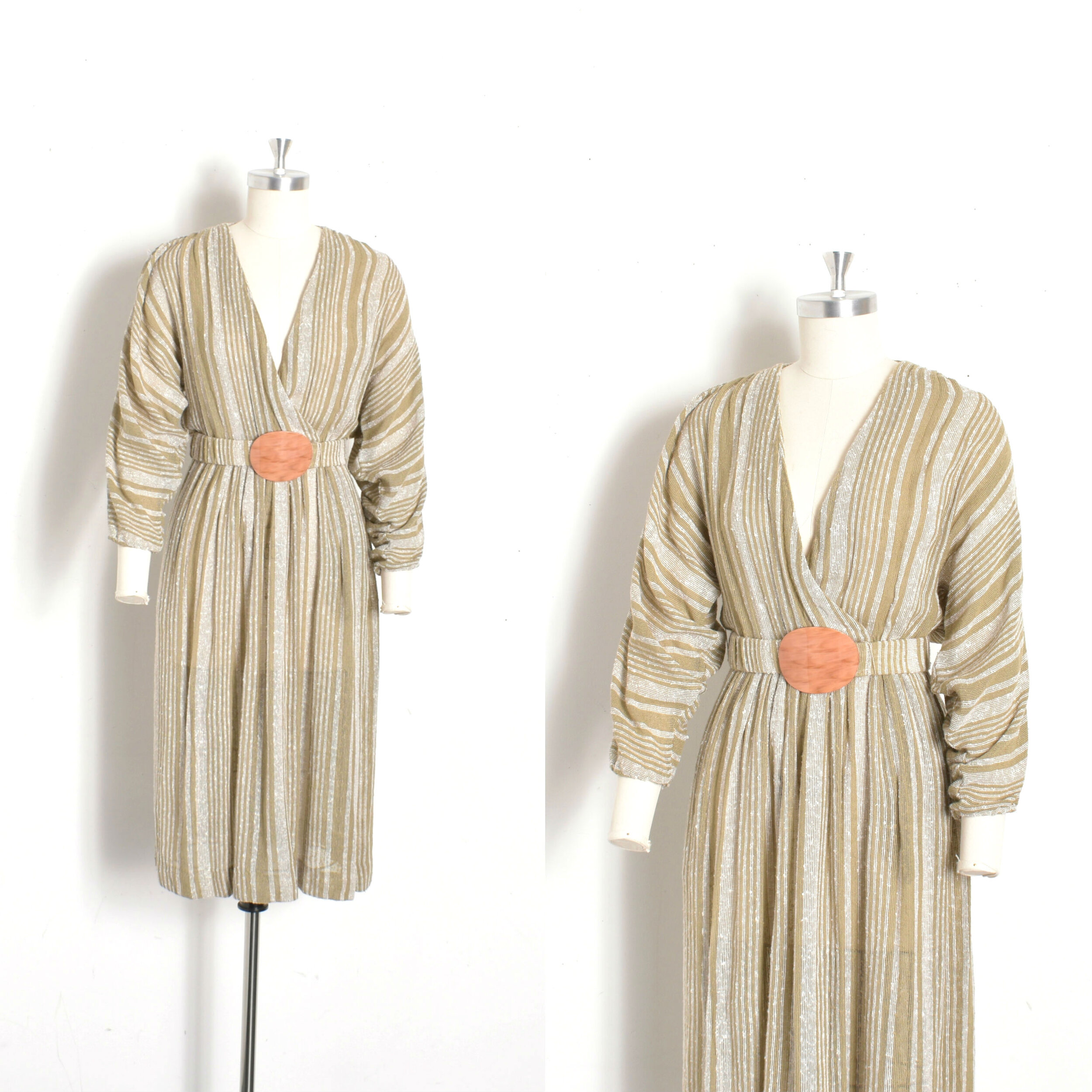 1980s Woven Stripe Surplice Dress-XS/S