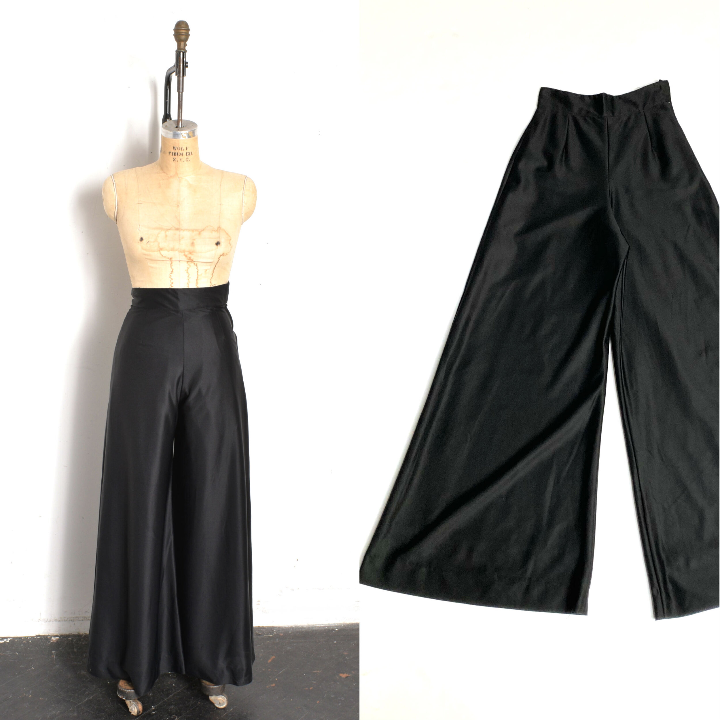 1970s Wide Leg Black Pants-XS