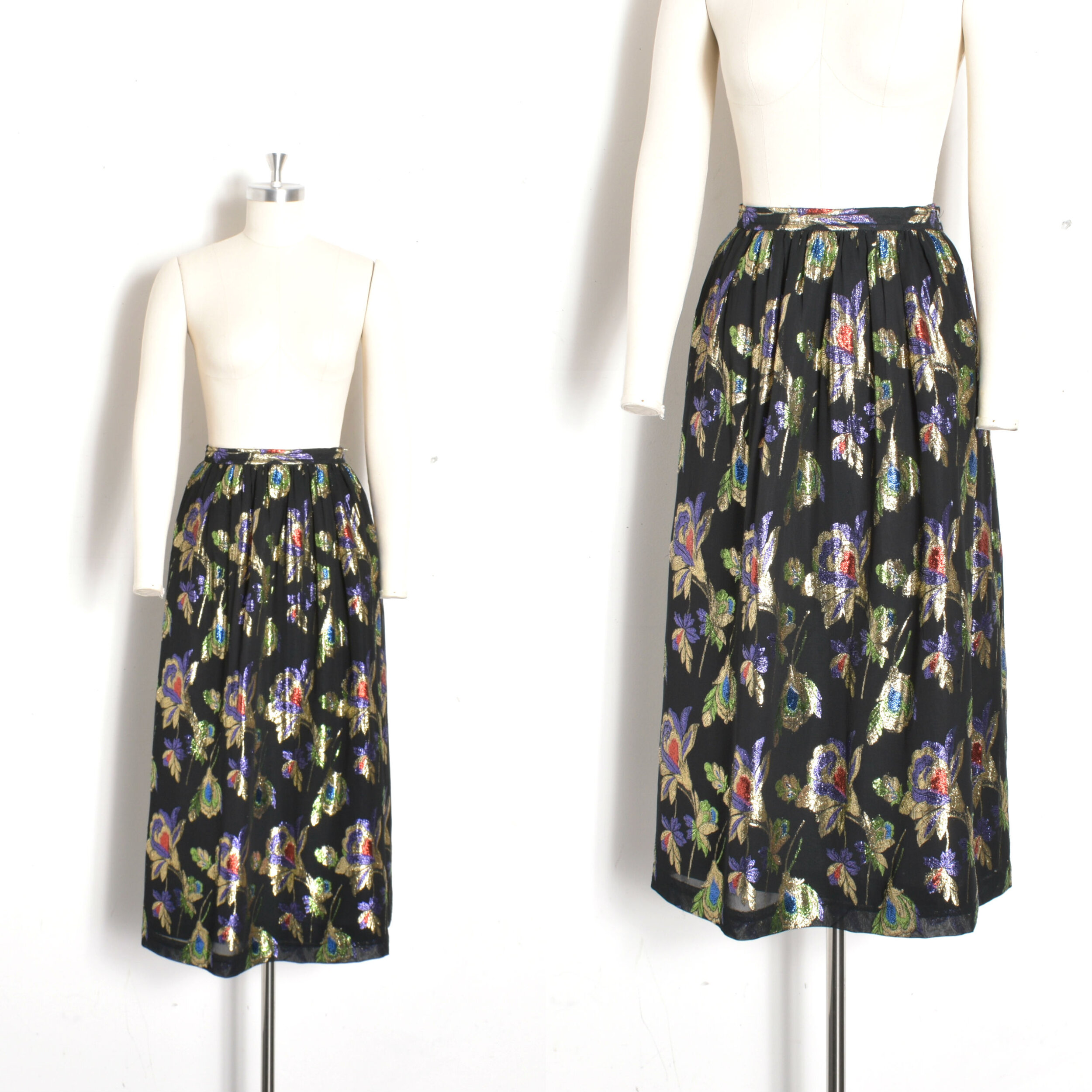 1980s Metallic Colorful Lamé Skirt-small