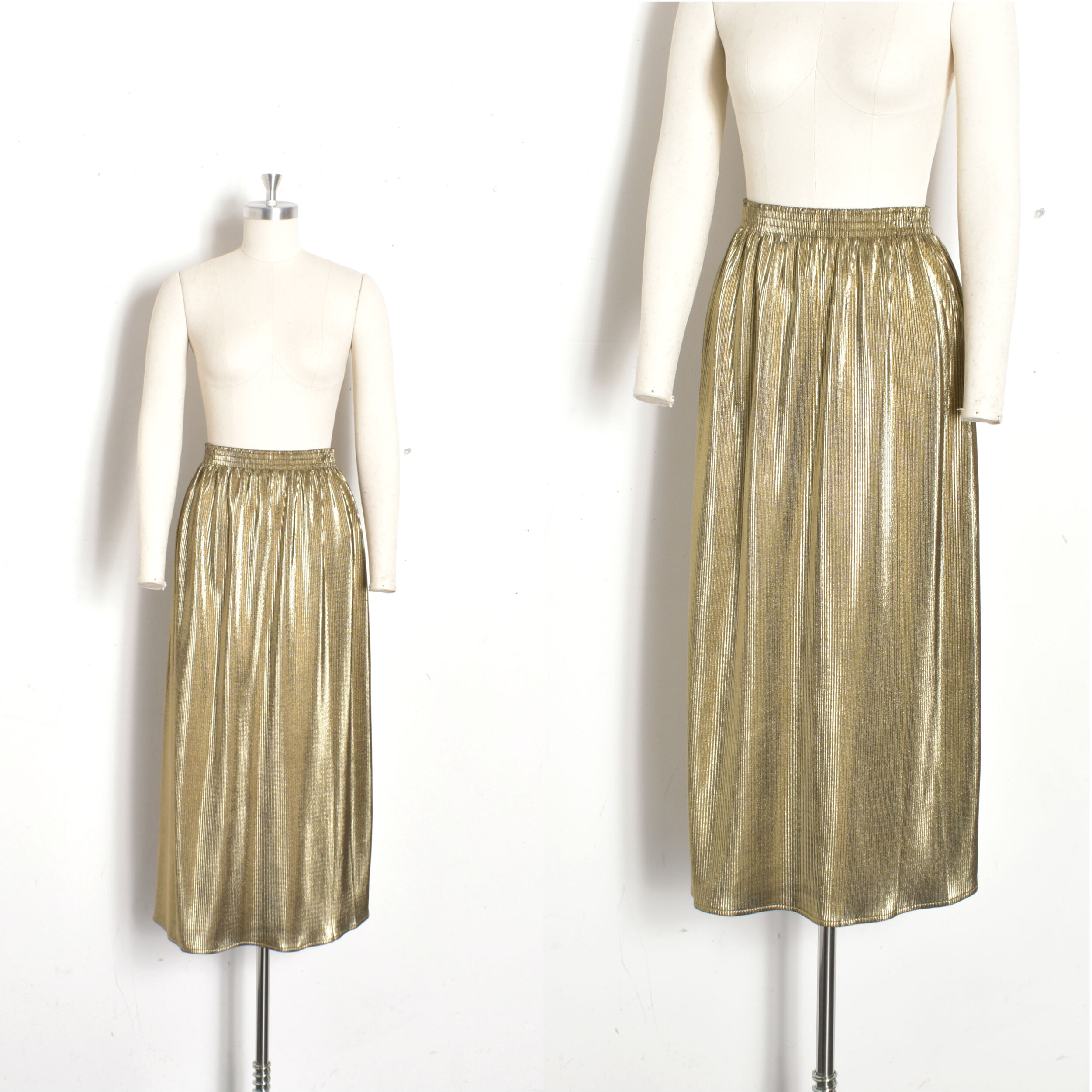 1980s Pleated Gold Midi Skirt-M/L