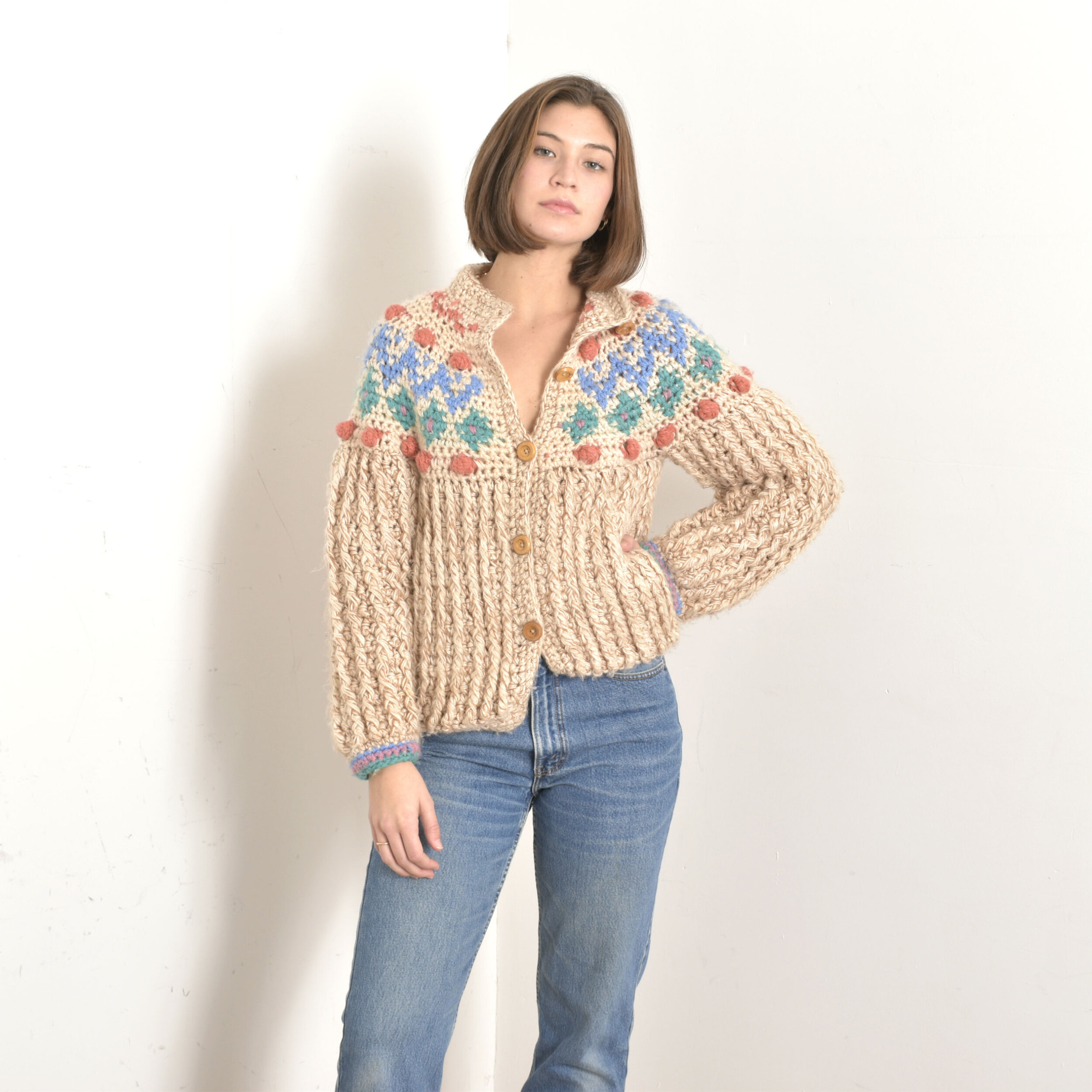 1980s Chunky Knit Cardigan-S/M