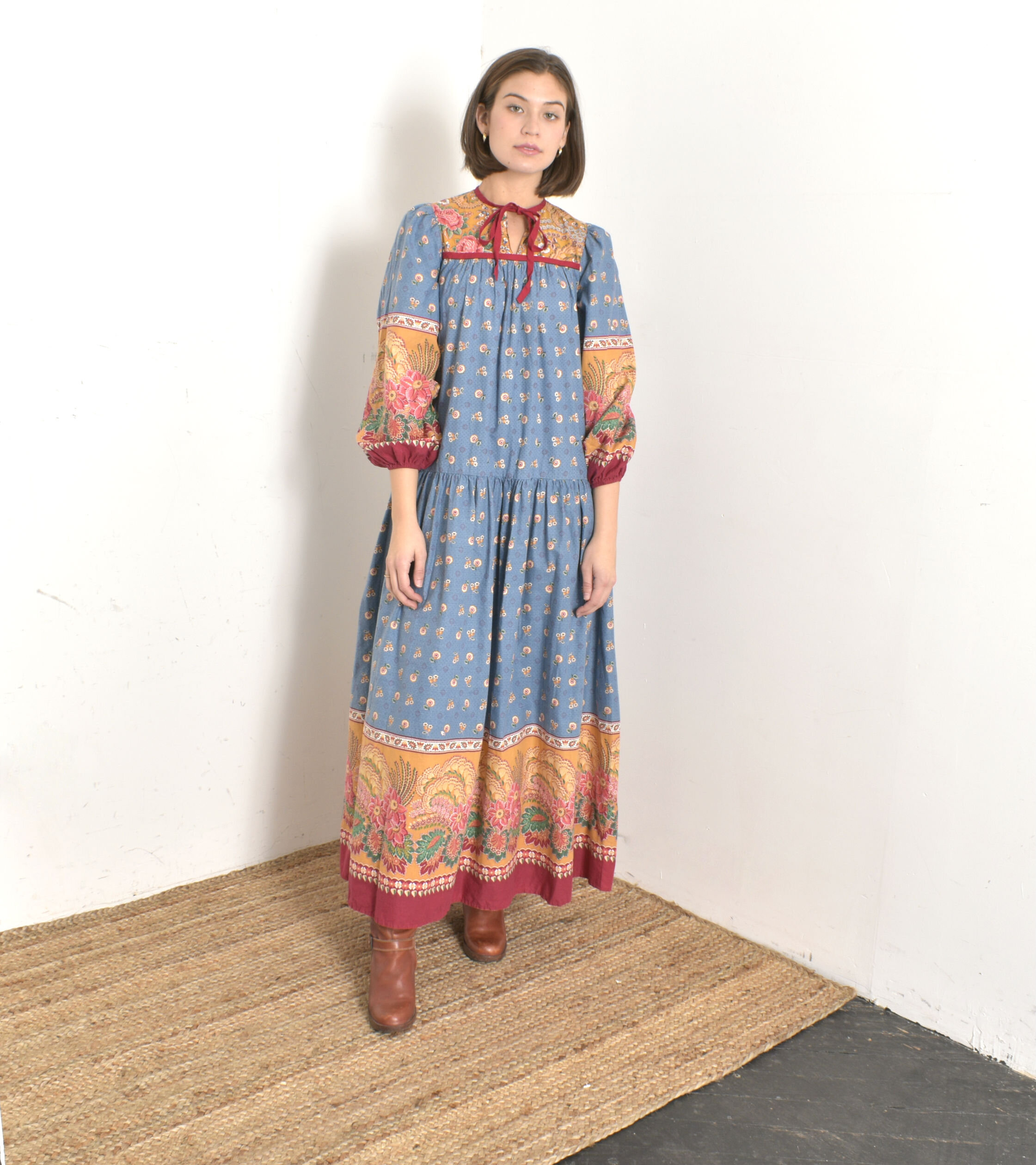 1980s Provincial Floral Maxi Dress-S/M