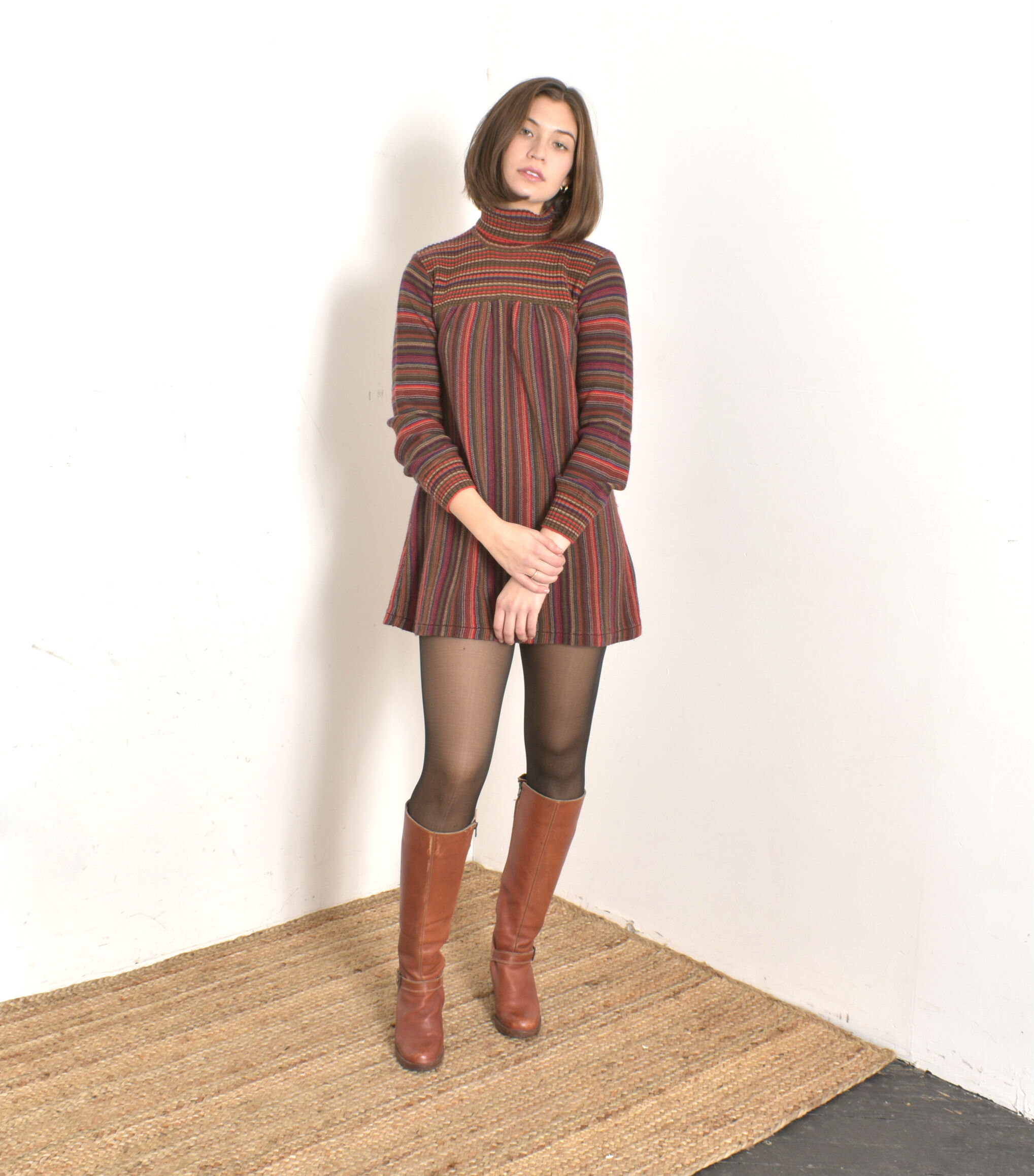 1970s Striped Knit Babydoll Mini-S/M