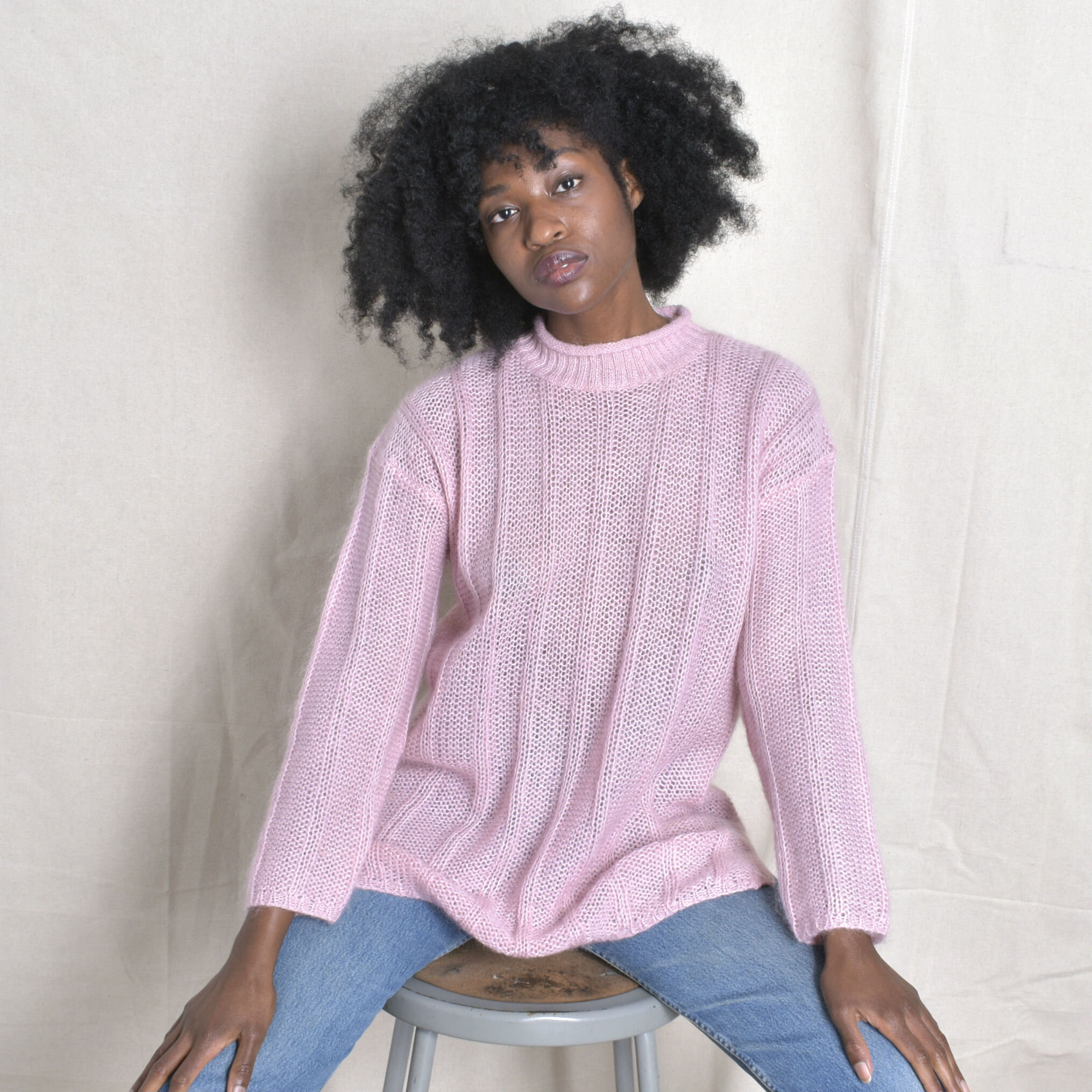1980s Slouchy Pink Mohair Sweater-S/M/L