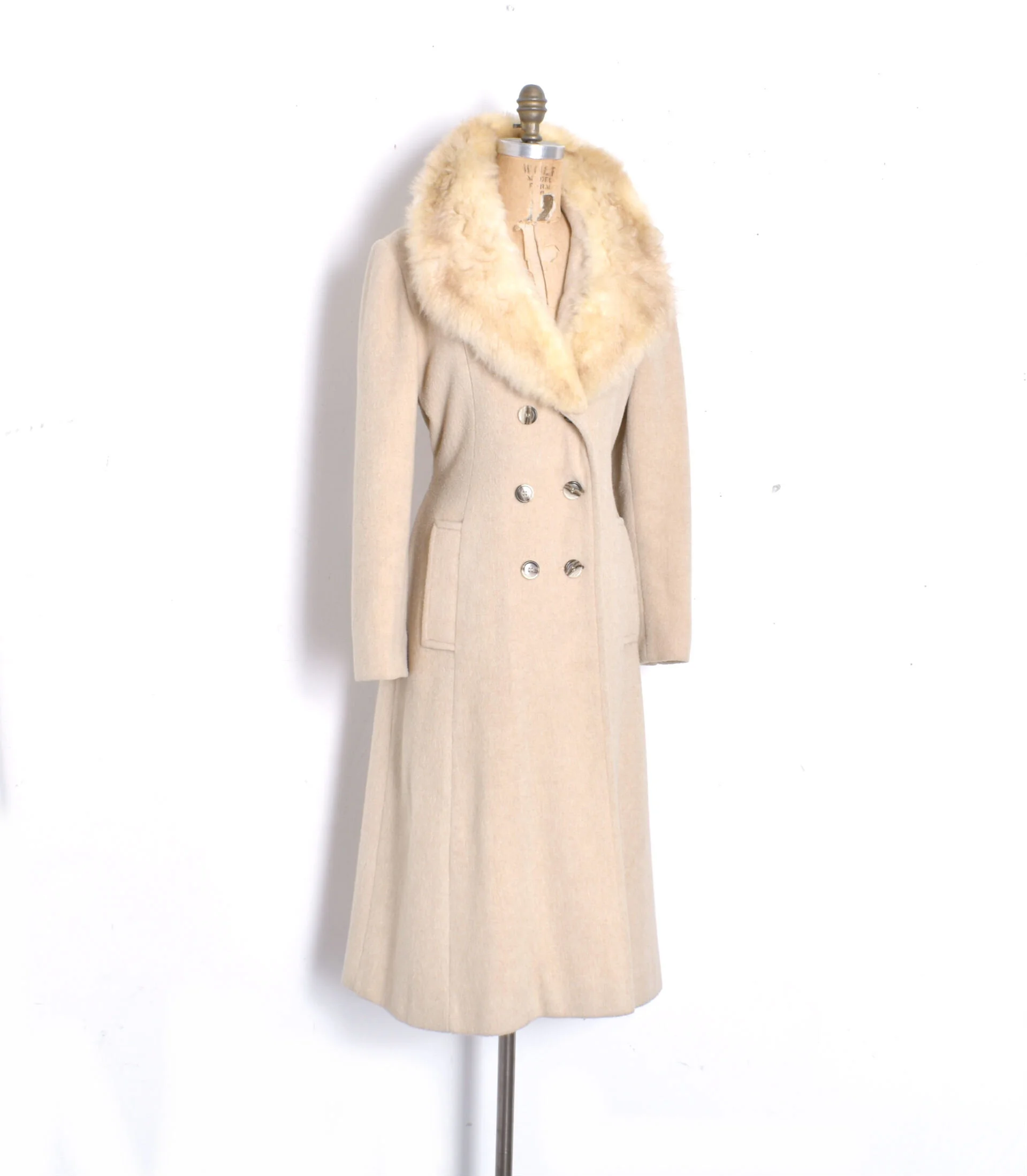 1960s Cream Wool Jacket with Fur Collar-medium — La Poubelle Vintage