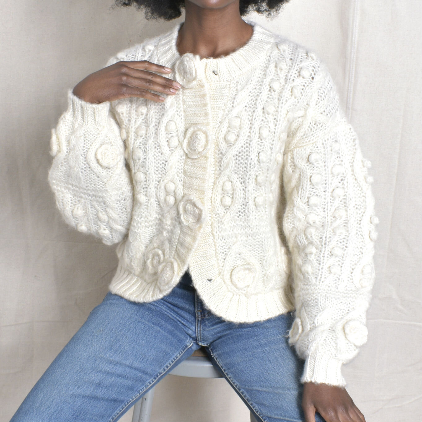1960s Floral Mohair Knit Sweater-S/M/L