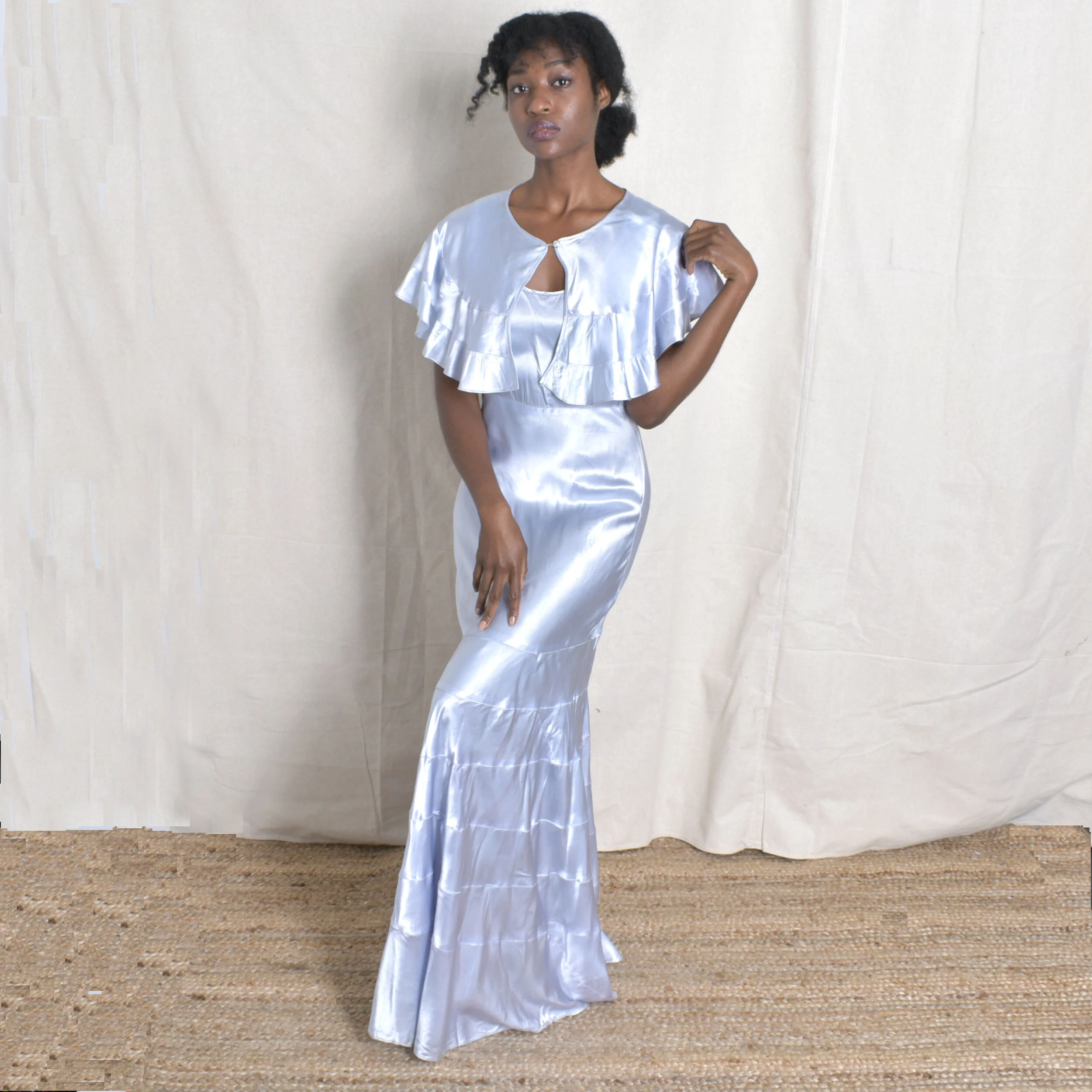 1930s Liquid Satin Gown and Capelet-medium — La Poubelle Vintage