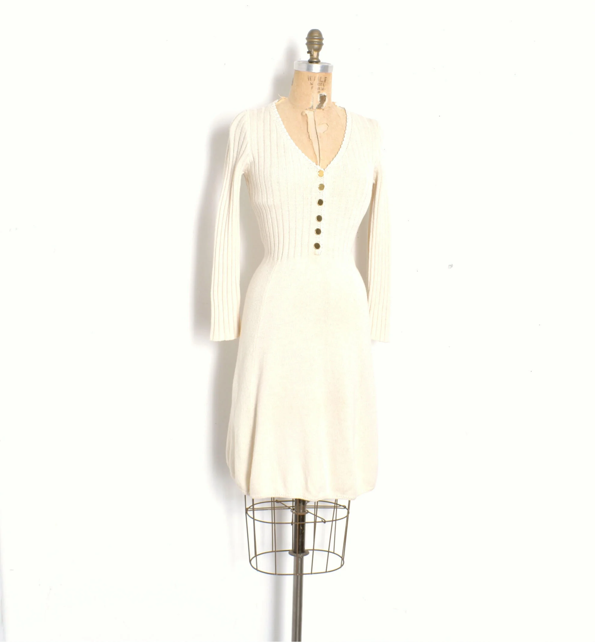 1970s St. John Cream Knit Dress-medium  La Poubelle Vintage