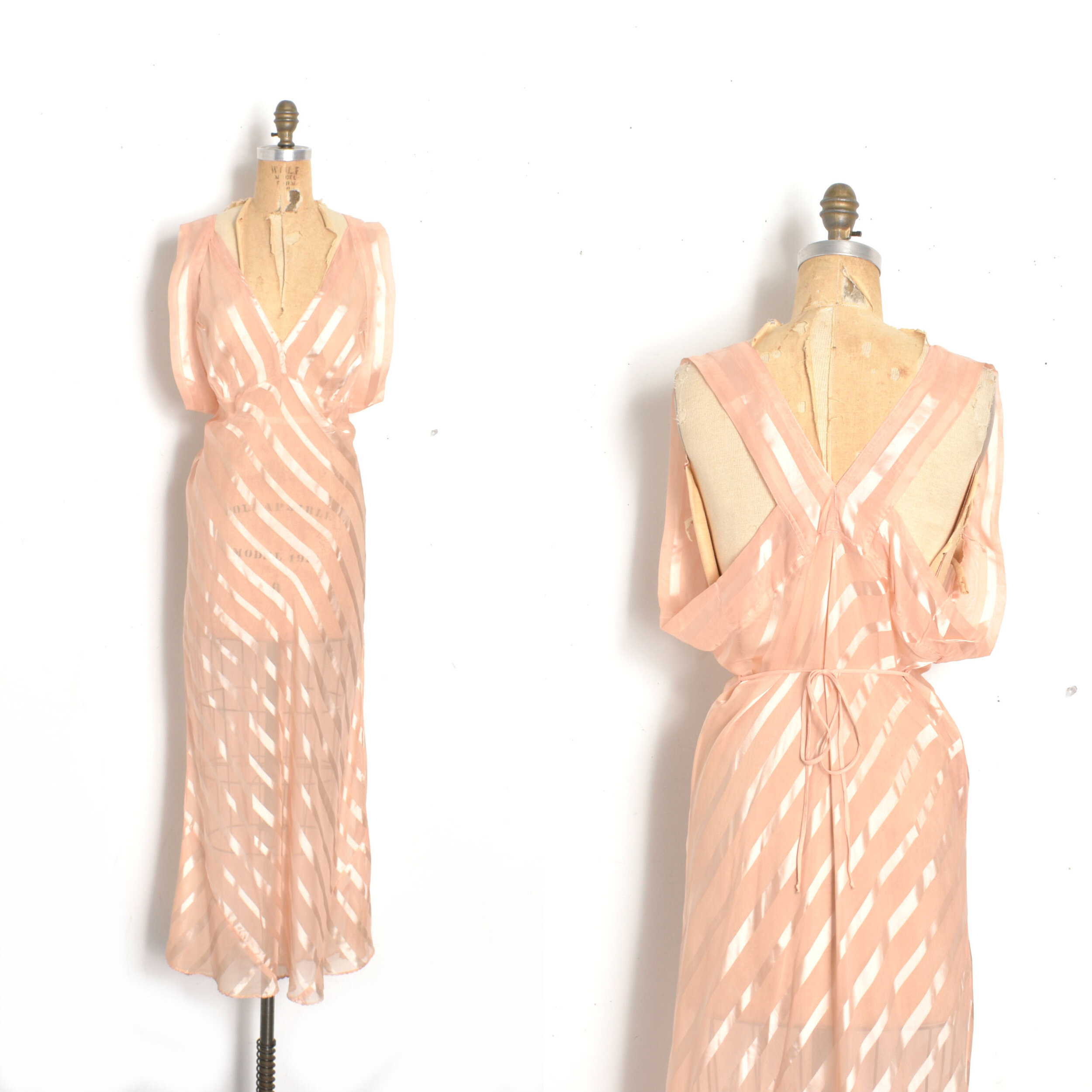1940s Sheer Striped Nightgown-M/L