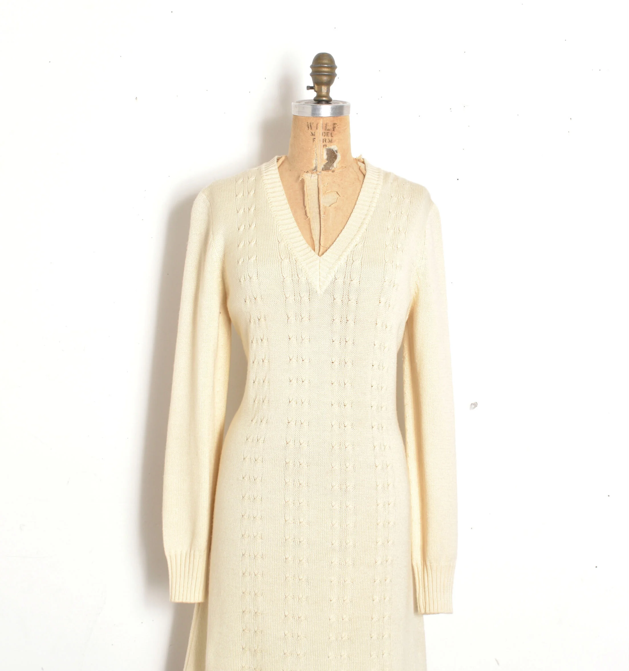 1970s Cream Cable Knit Sweater Dress-large  La Poubelle Vintage