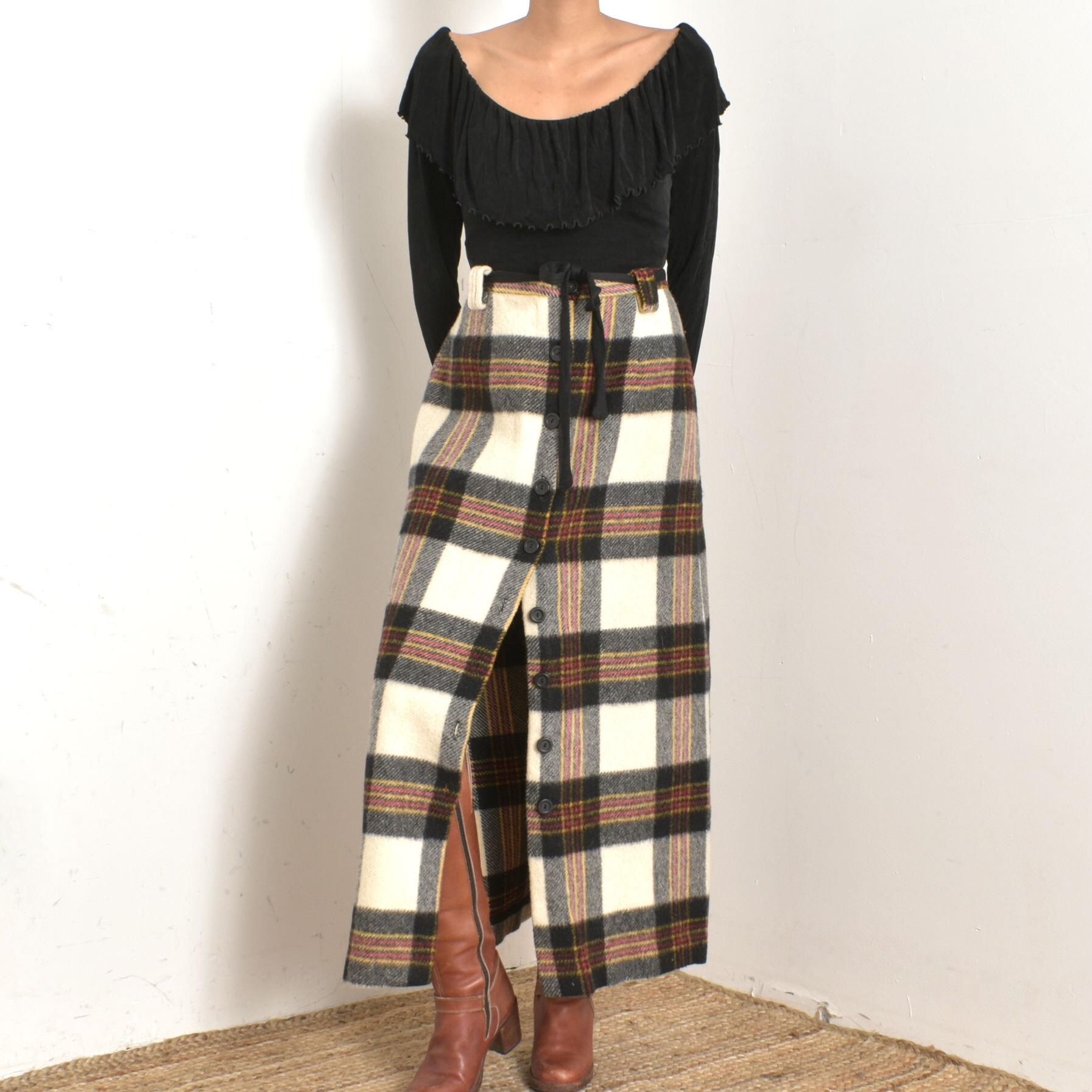 1970s Plaid Wool Maxi Skirt-S/M