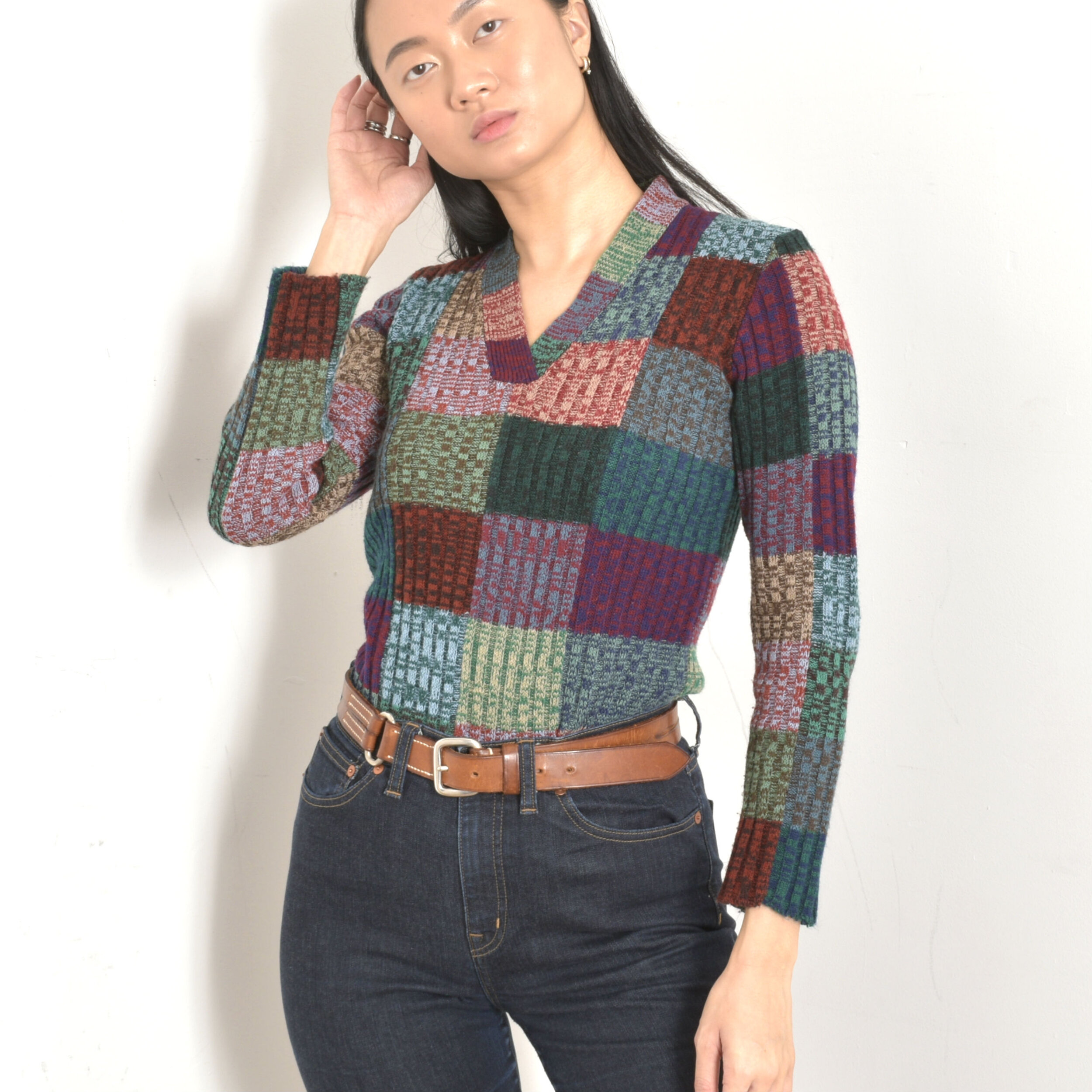 1970s Patchwork Knit Sweater-medium