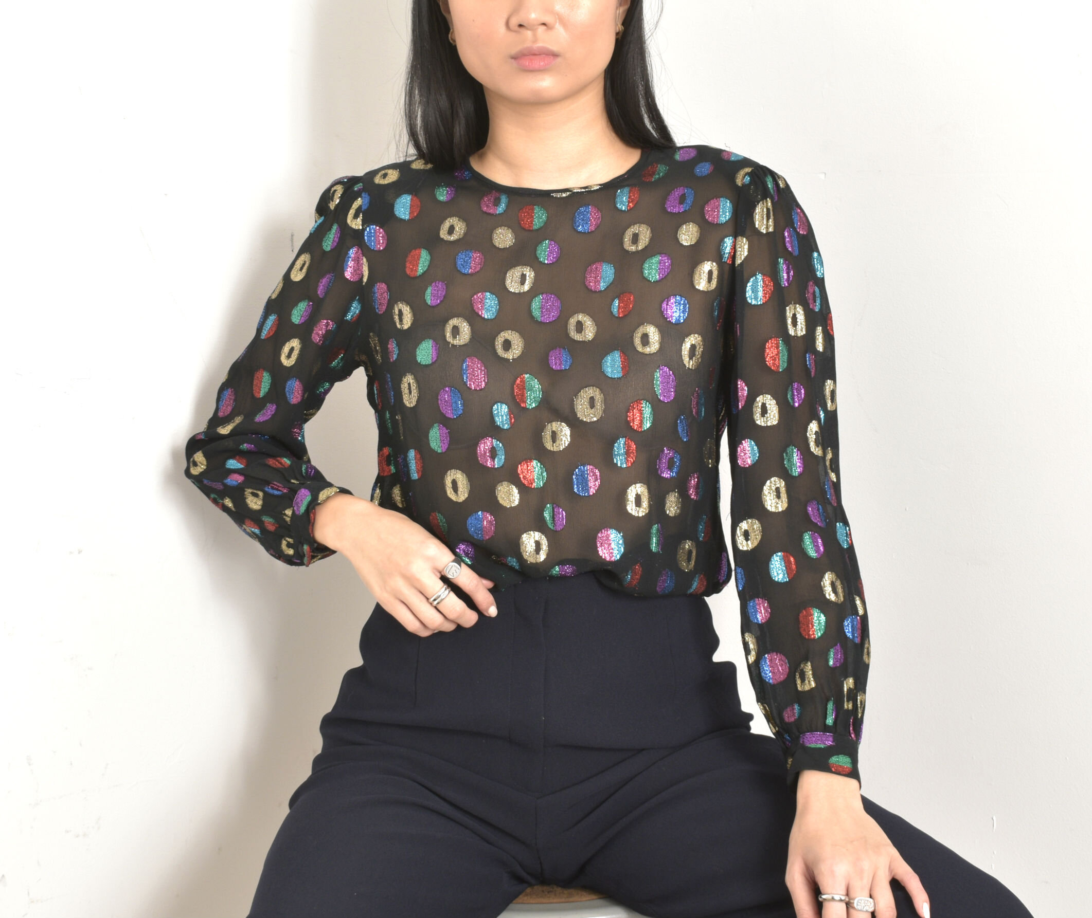 1980s Sheer Metallic Lamé Blouse-small