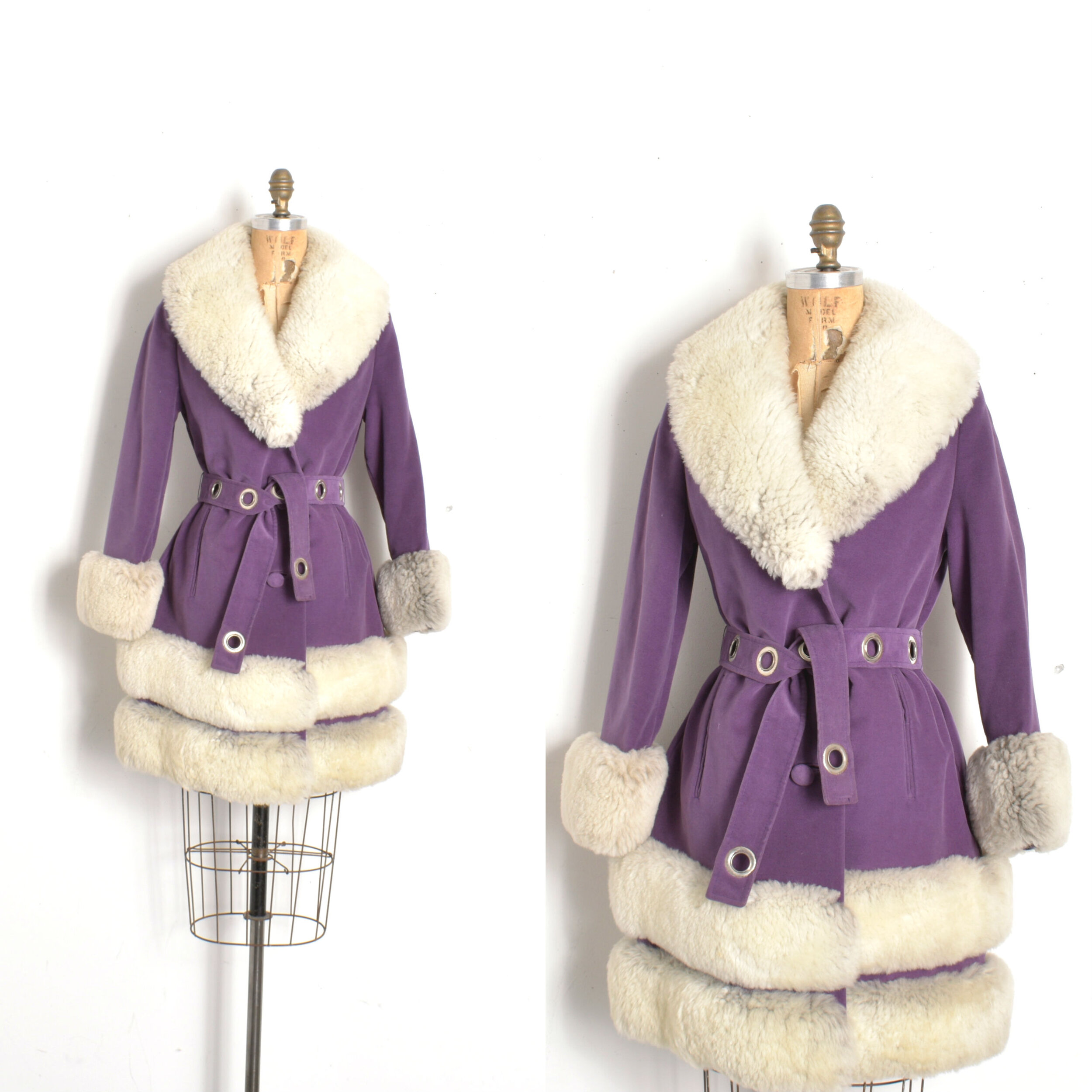 1970s Purple Velvet Coat with Fur Trim-S/M