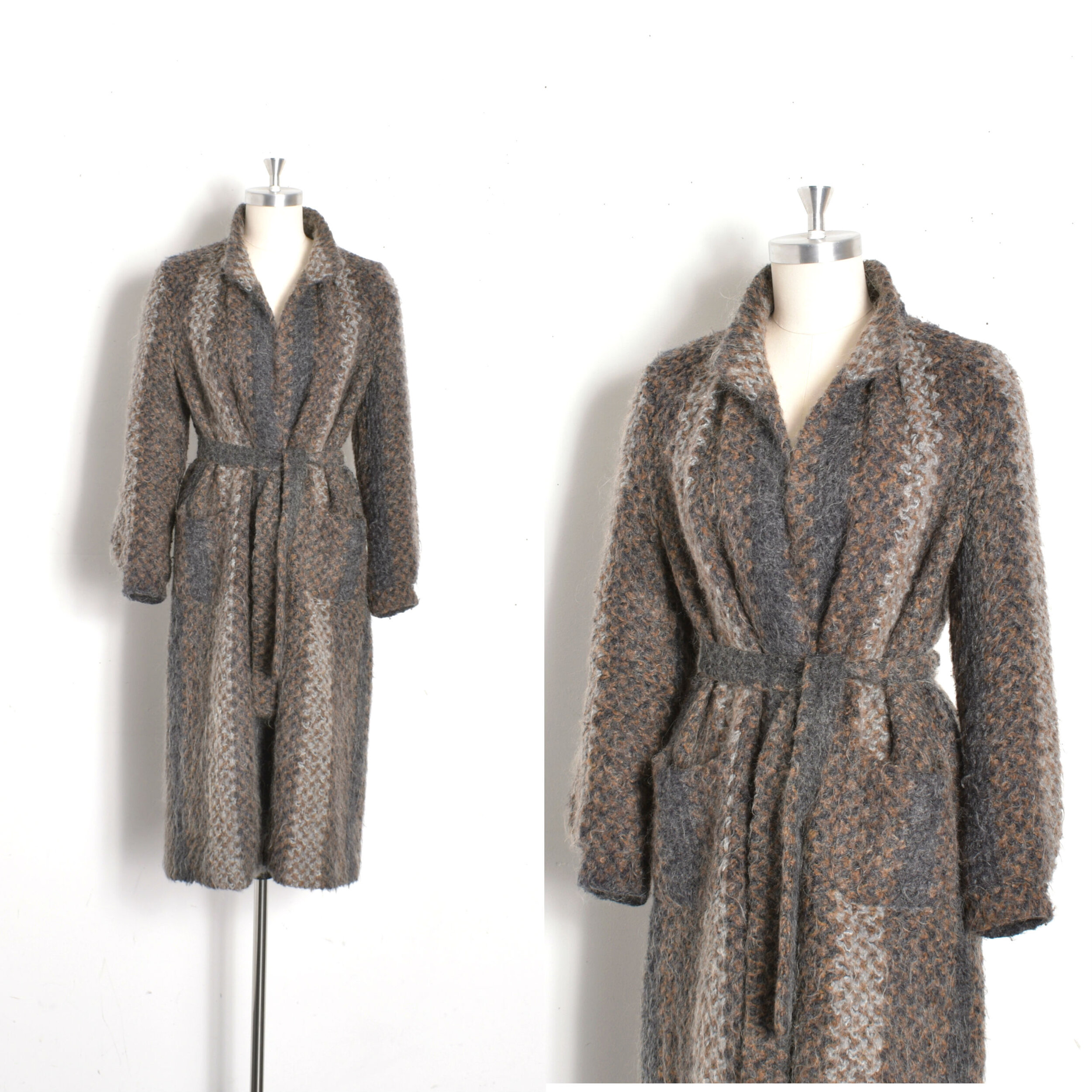 1980s Gray Mohair Knit Sweater Duster-S/M